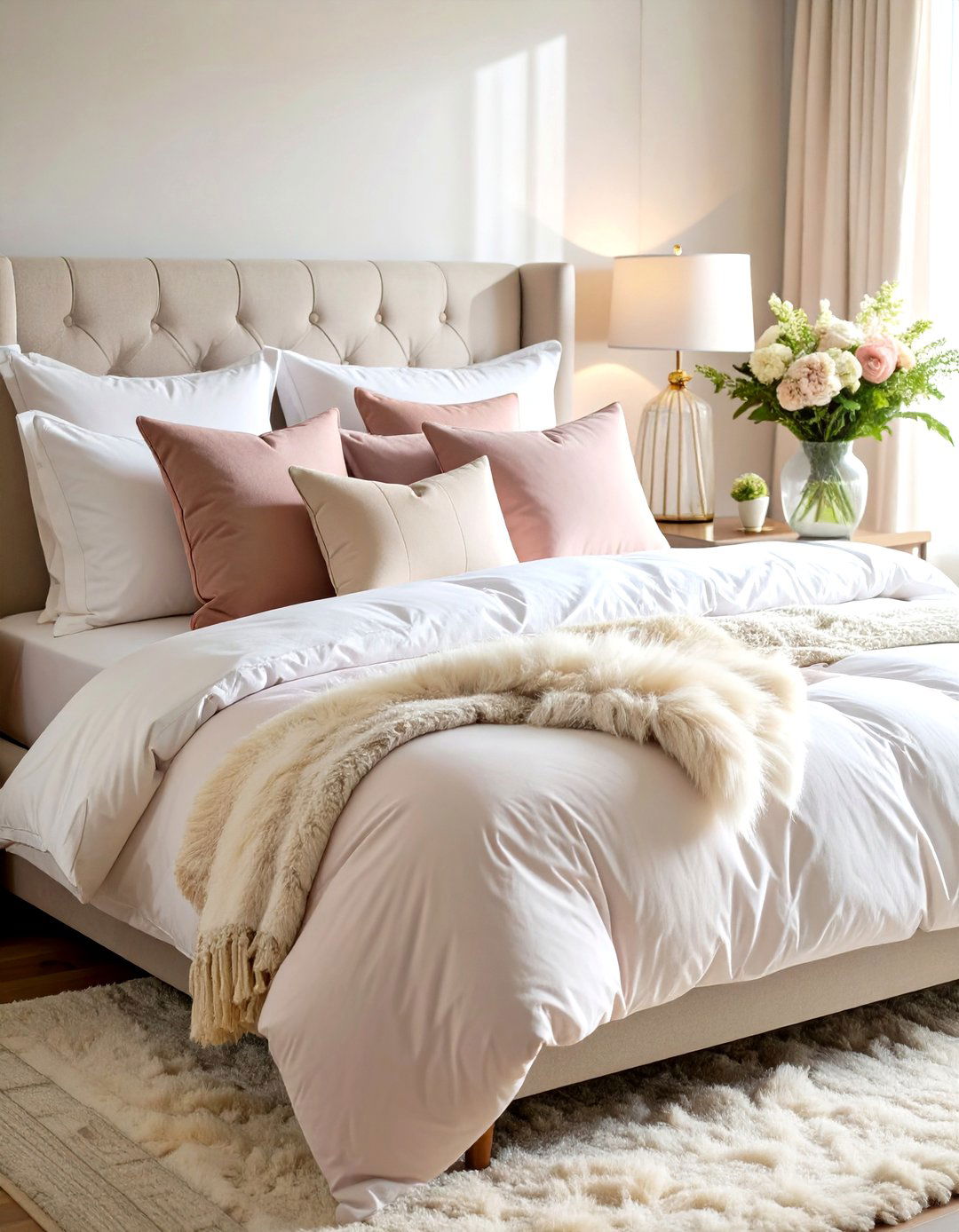 Blush Pink Bedroom Textiles and Layered Bedding - 20 Blush Pink Bedroom Ideas