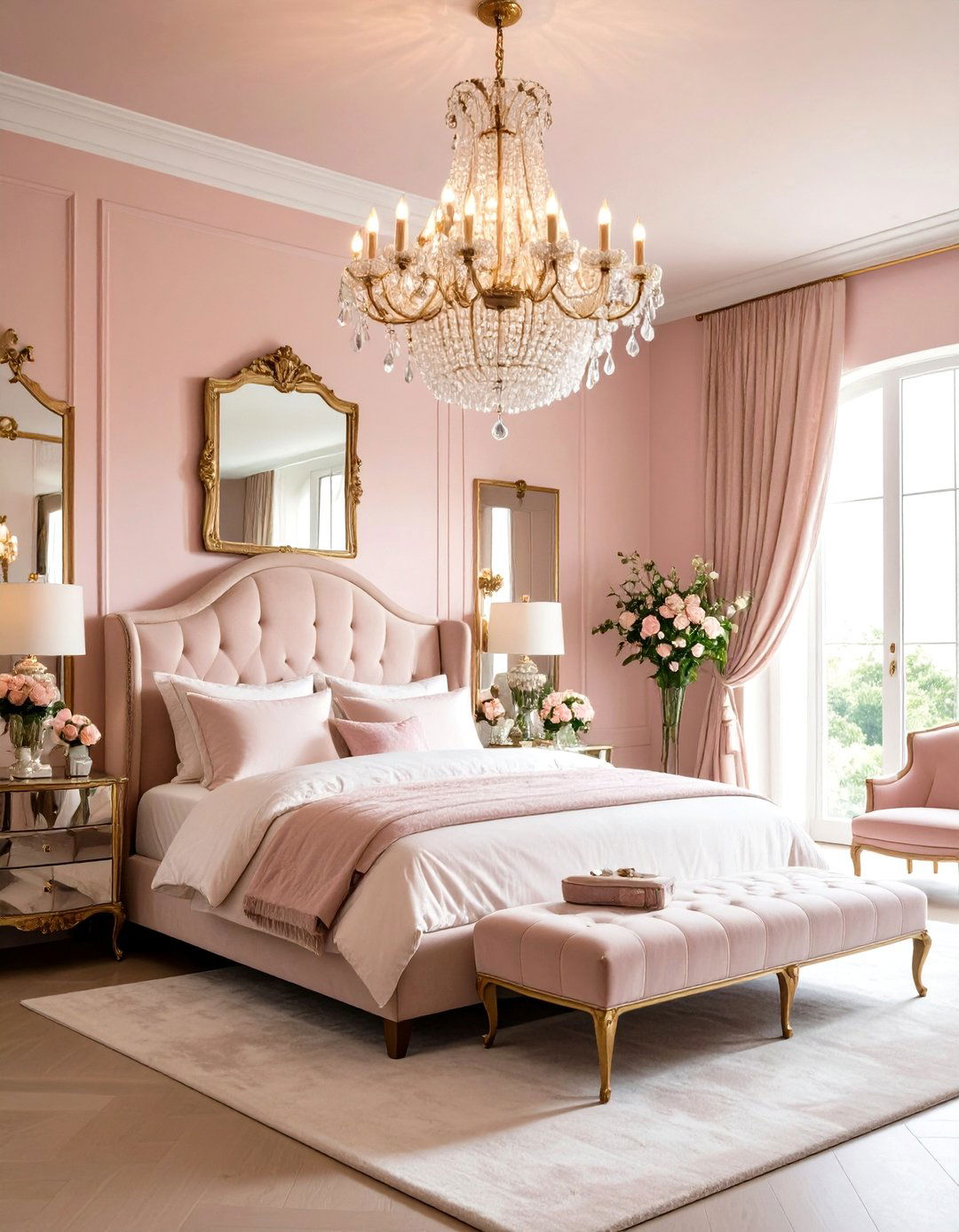 Blush Pink Bedroom Vintage Glam Chandelier Focus - 20 Blush Pink Bedroom Ideas