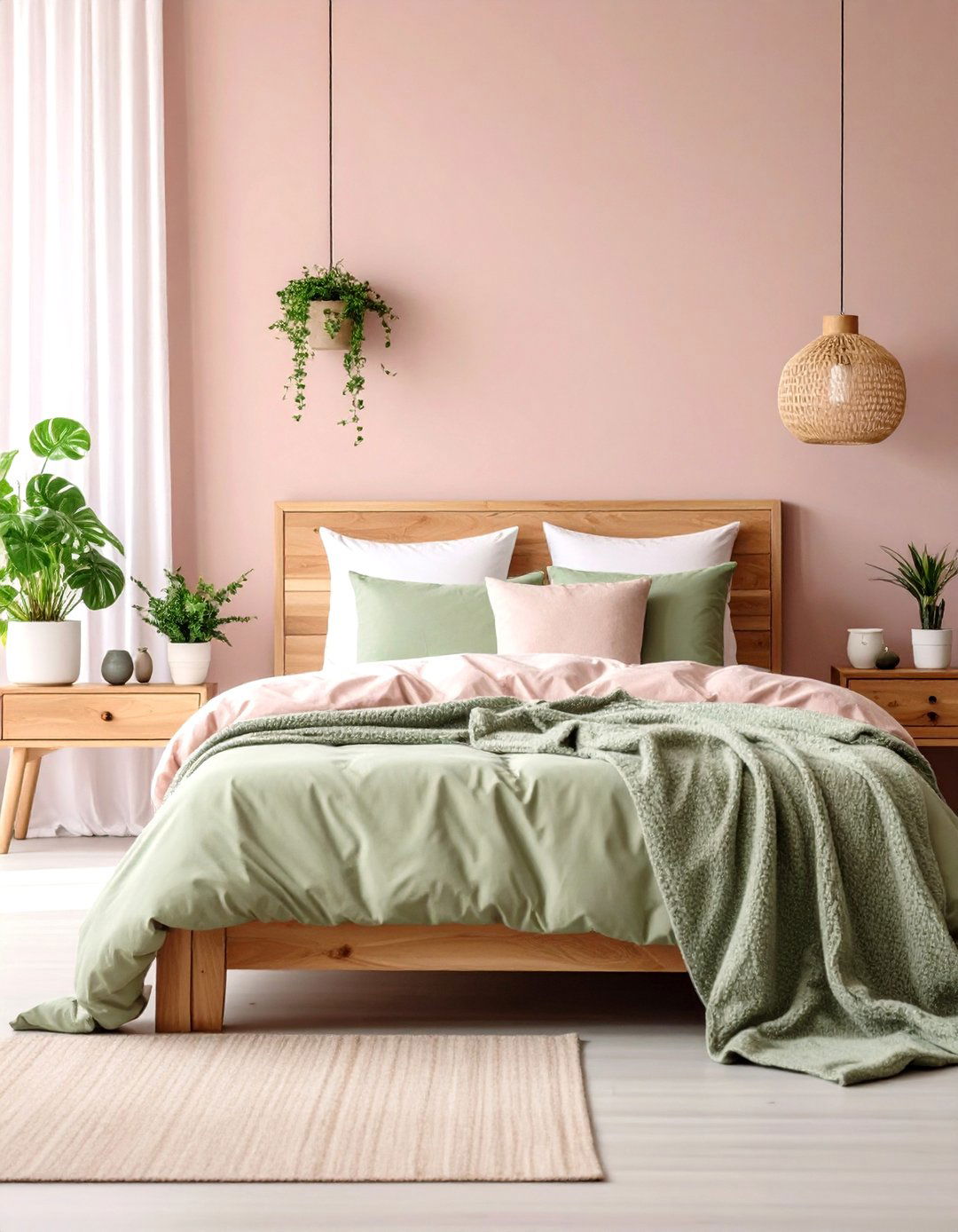 Blush Pink Bedroom with Sage Green Accents - 20 Blush Pink Bedroom Ideas