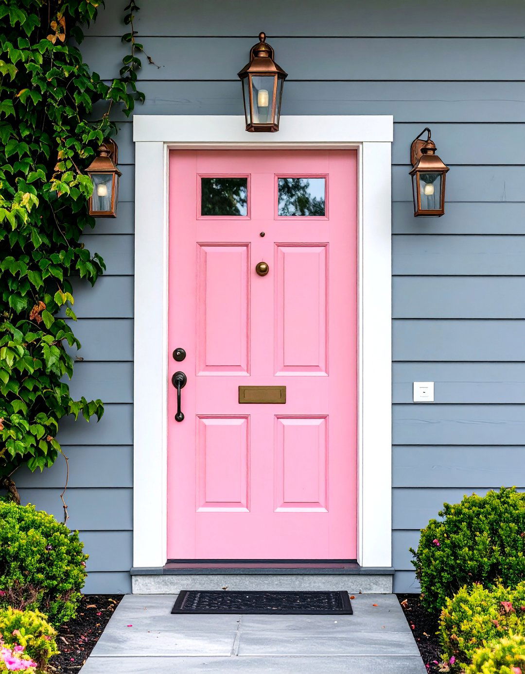 Blush Pink Front Door Softly Standing Out - 20 Front Door Color Ideas