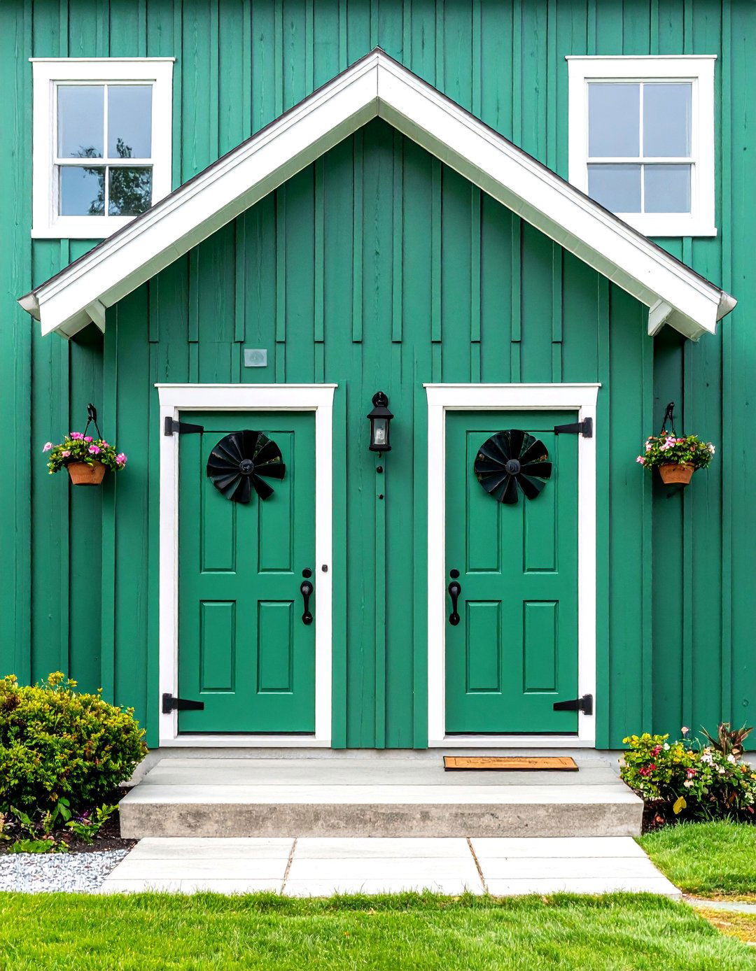 Board and Batten Farmhouse in Evergreen - 20 Green Exterior House Paint Ideas