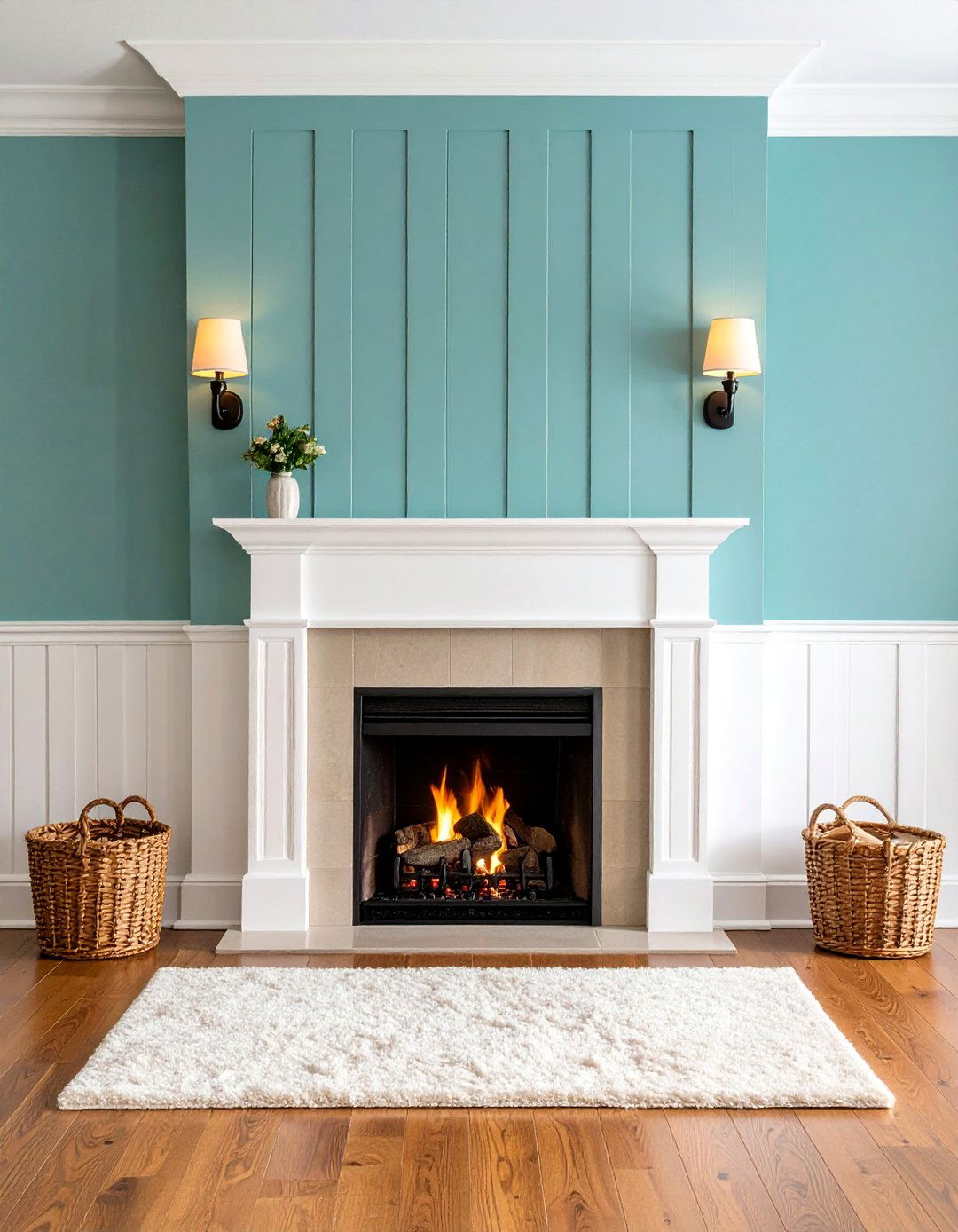 Board and Batten Feature Wall Around the Bedroom Fireplace - 20 Bedroom Fireplace Ideas
