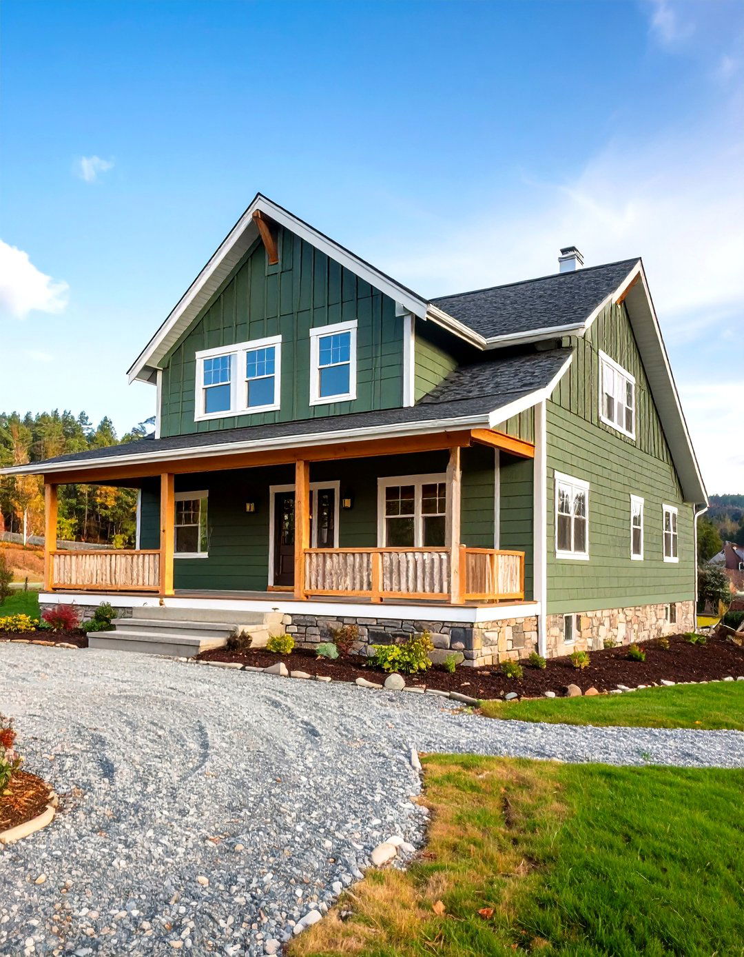 Board and Batten Green Farmhouse Siding - 20 Farmhouse Green Exterior Home Ideas