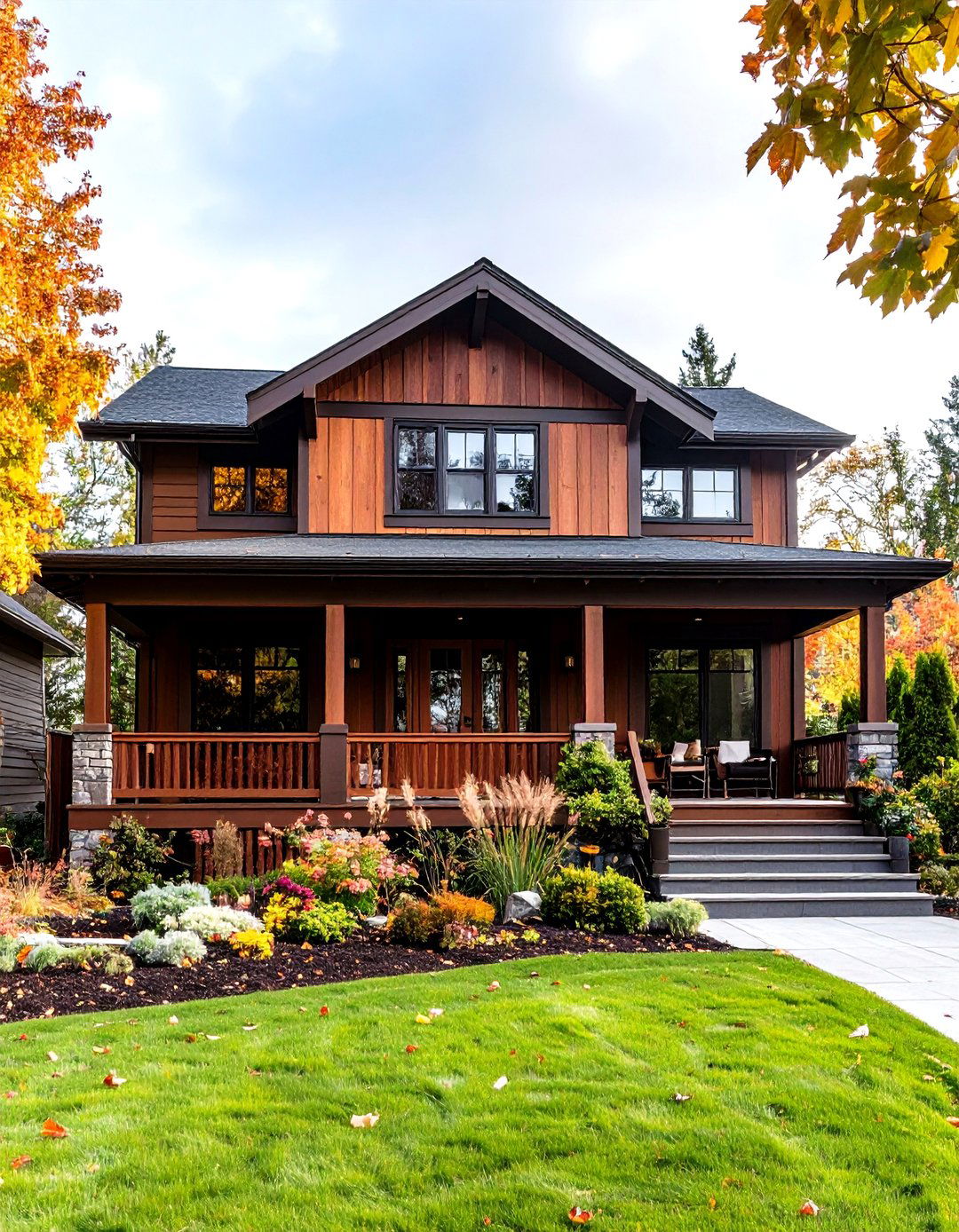 Board and Batten Panels Reinvent a Dark Brown House Exterior Farmhouse - 20 Dark Brown House Exterior Ideas