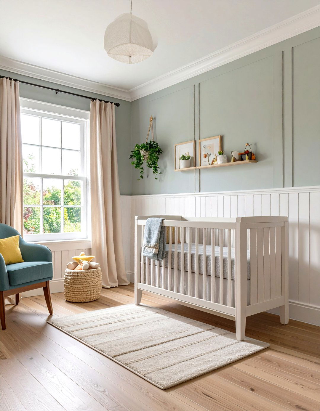 Board and Batten Wainscoting Brings Tailored Texture - 20 Farmhouse Nursery Ideas