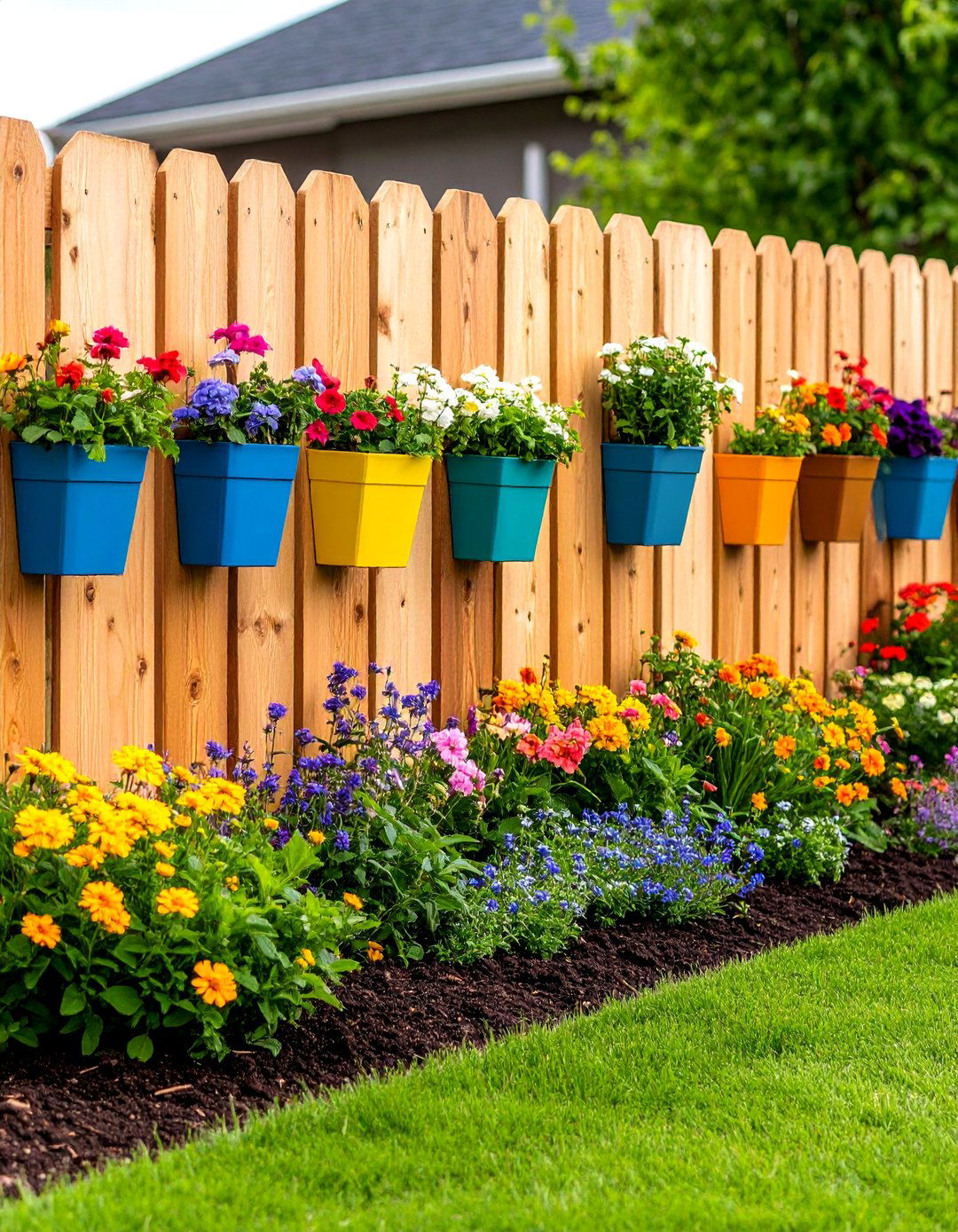 Board on Board Fence with Integrated Planters - 20 Board on Board Fence Ideas