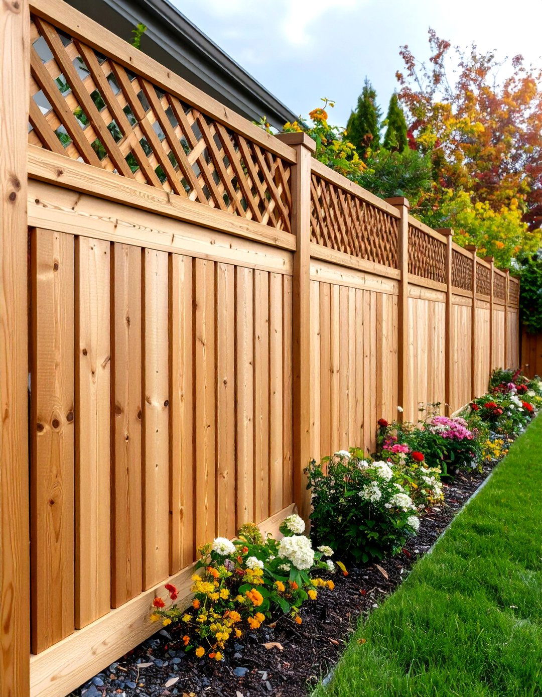 Board on Board Fence with Lattice Topper - 20 Board on Board Fence Ideas