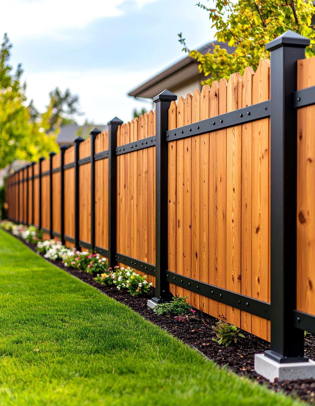 Board on Board Fence with Metal Accents - 20 Board on Board Fence Ideas