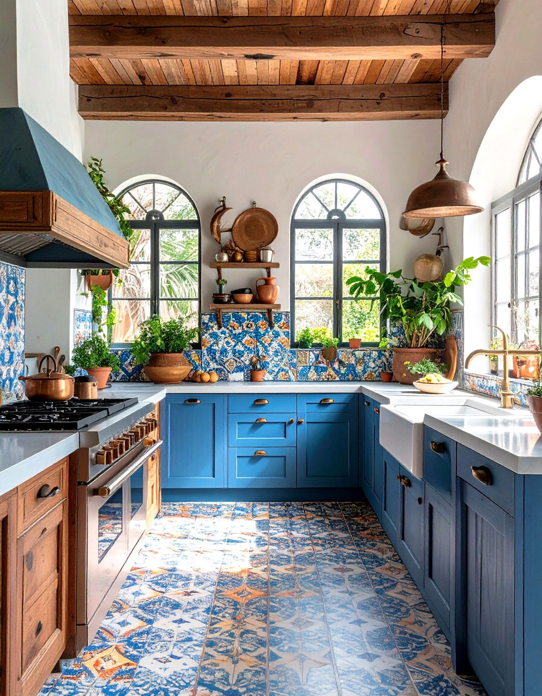Bohemian Blue Ceramic Kitchen with Global Influences - 20 kitchens with blue countertops