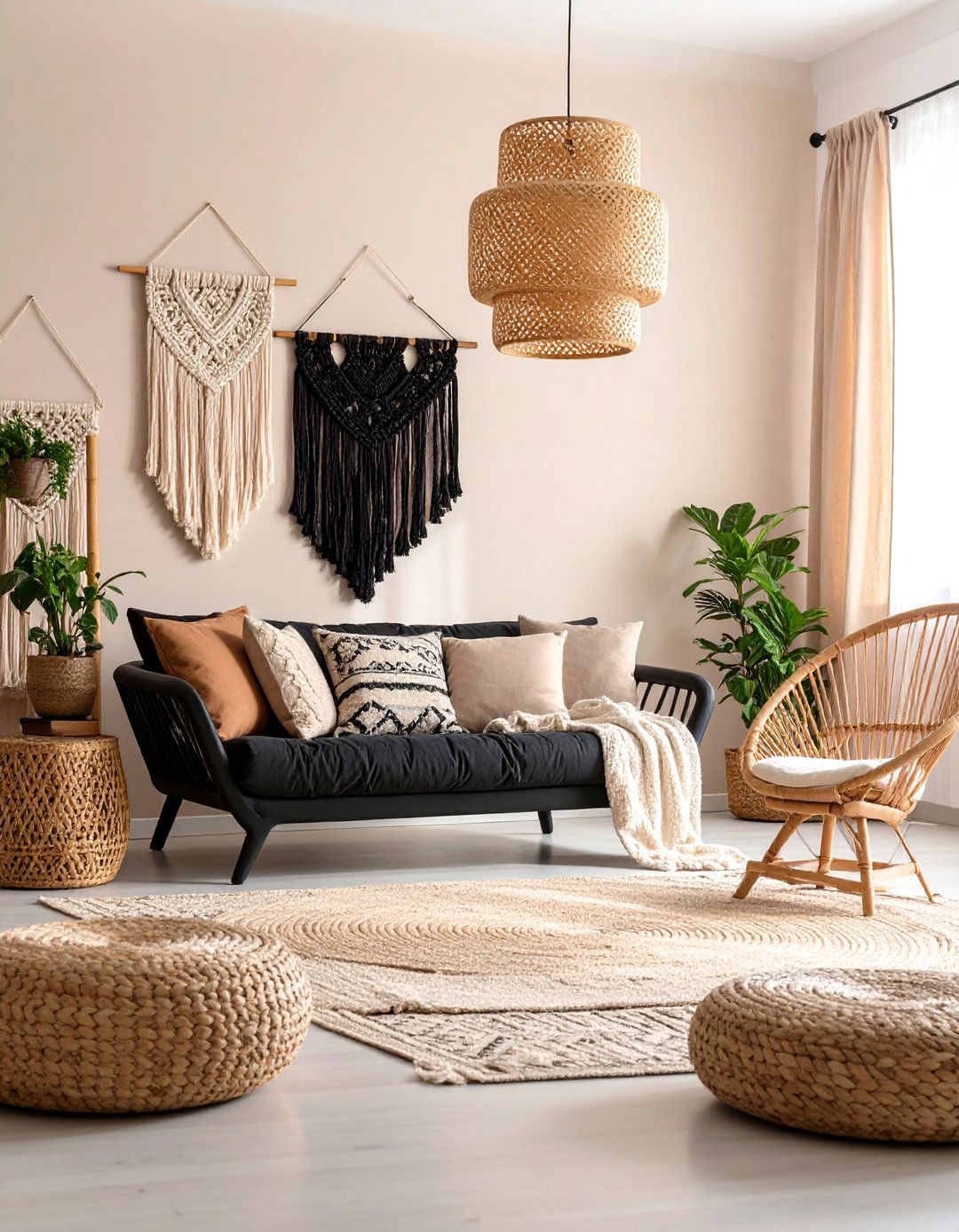 Bohemian Cream and Black Living Room - 20 Cream and Black Living Room Ideas