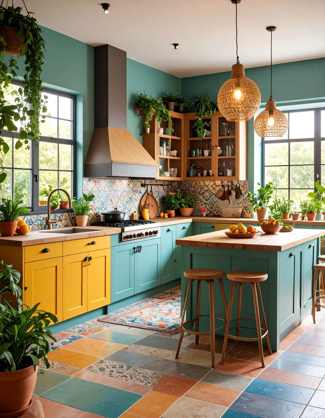 Bohemian Eclectic Kitchen with Slate Floors - 20 Kitchens With Slate Floors