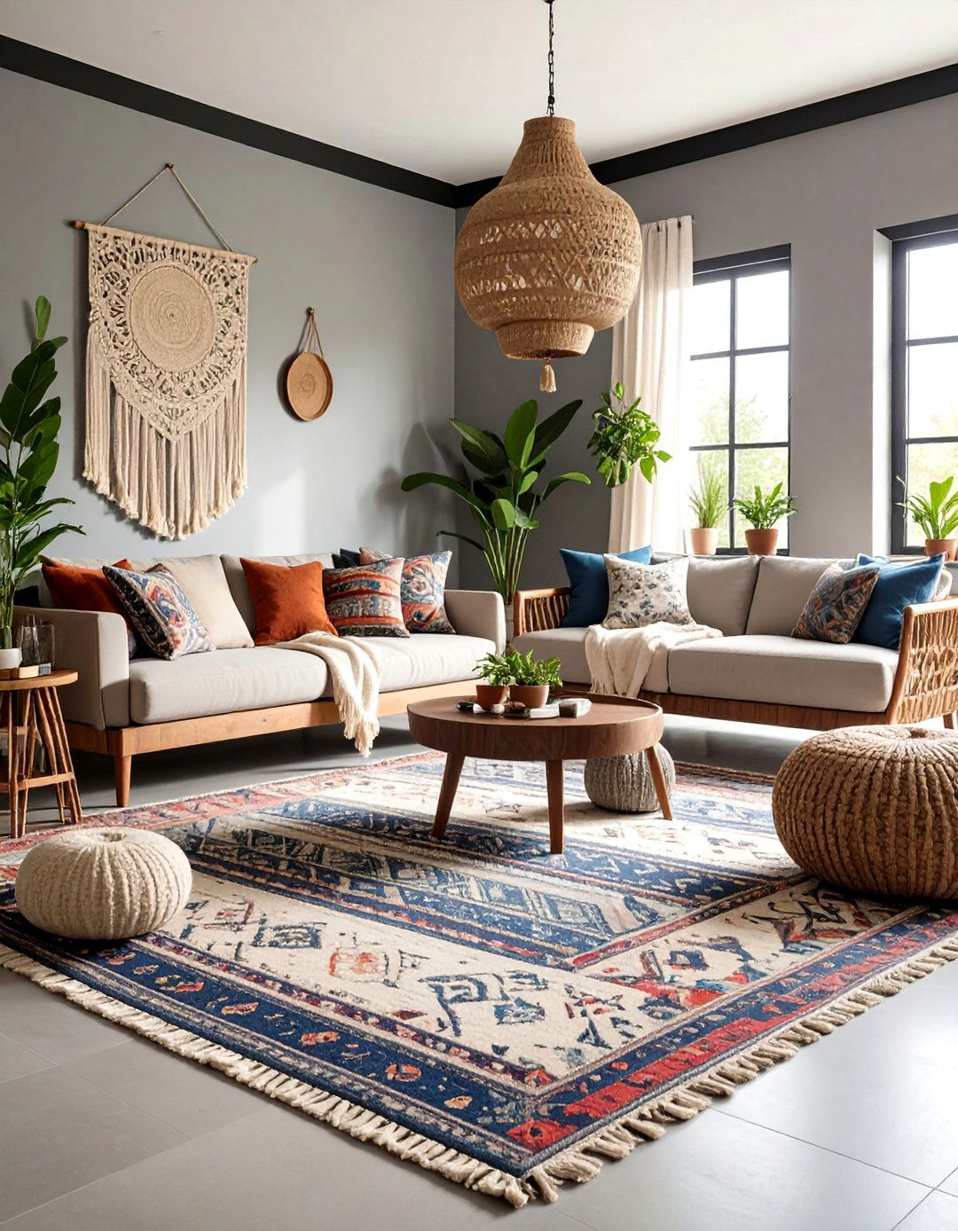 Bohemian Eclectic Living Room With Grey Walls and Black Trim - 20 Living Room With Grey Walls and Black Trim
