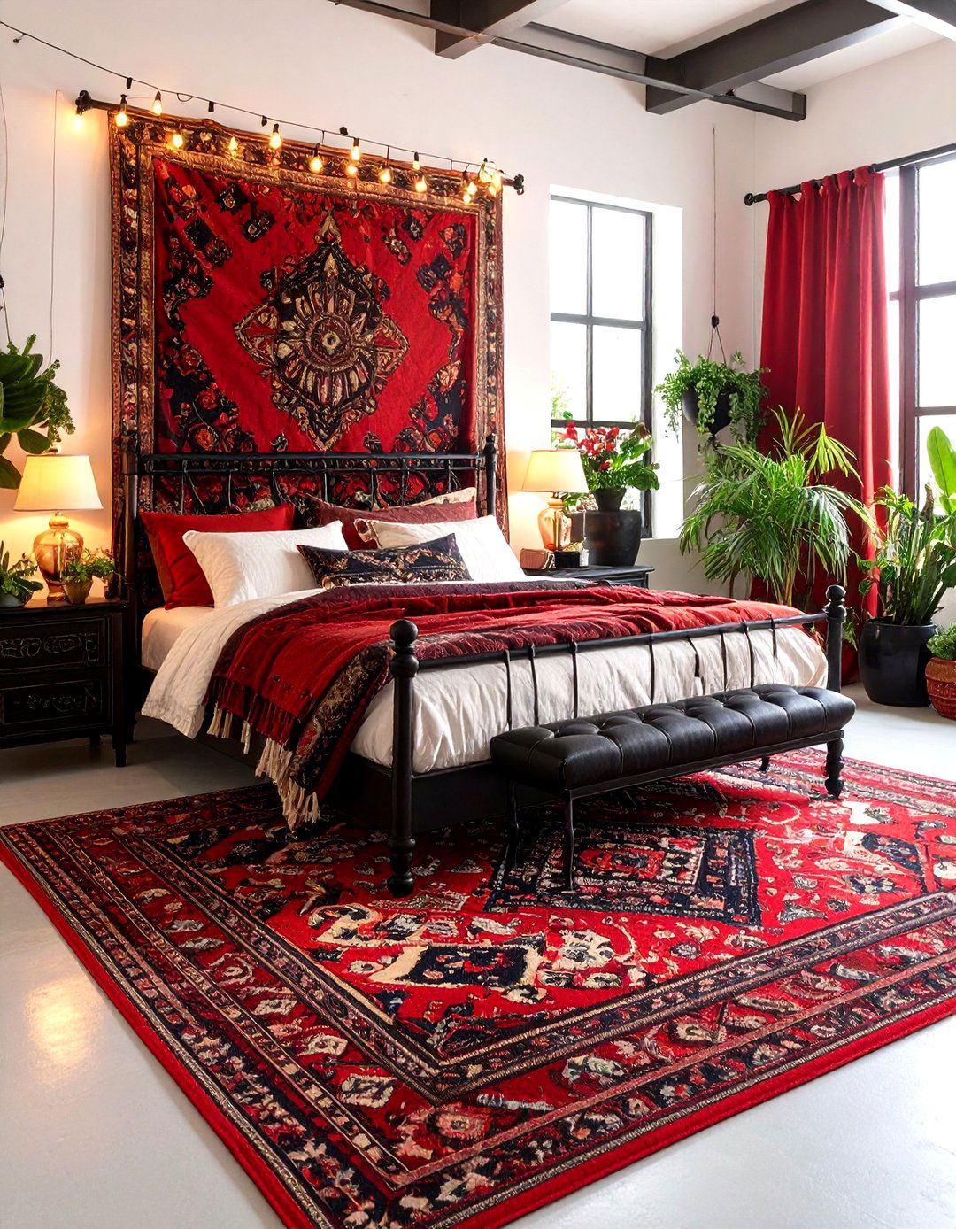 Bohemian Eclectic Red and Black Bedroom - 20 Red and Black Bedroom Ideas