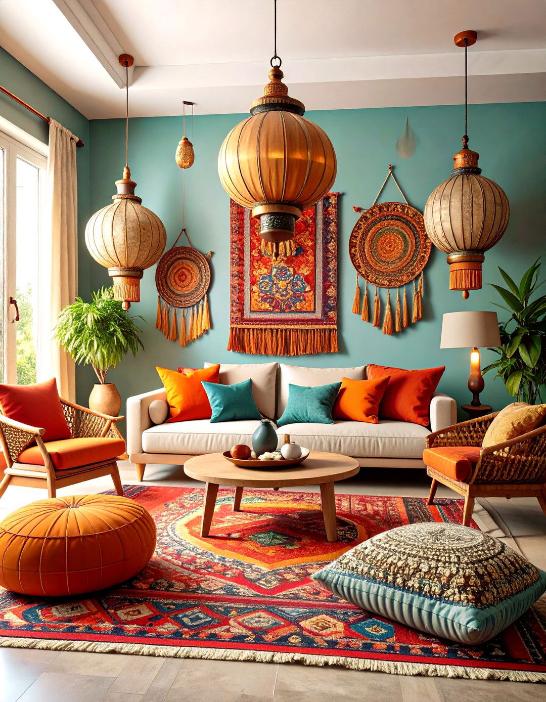 Bohemian Eclectic Red and Grey Living Room with Global Influences - 20 Red and Grey Living Room Ideas