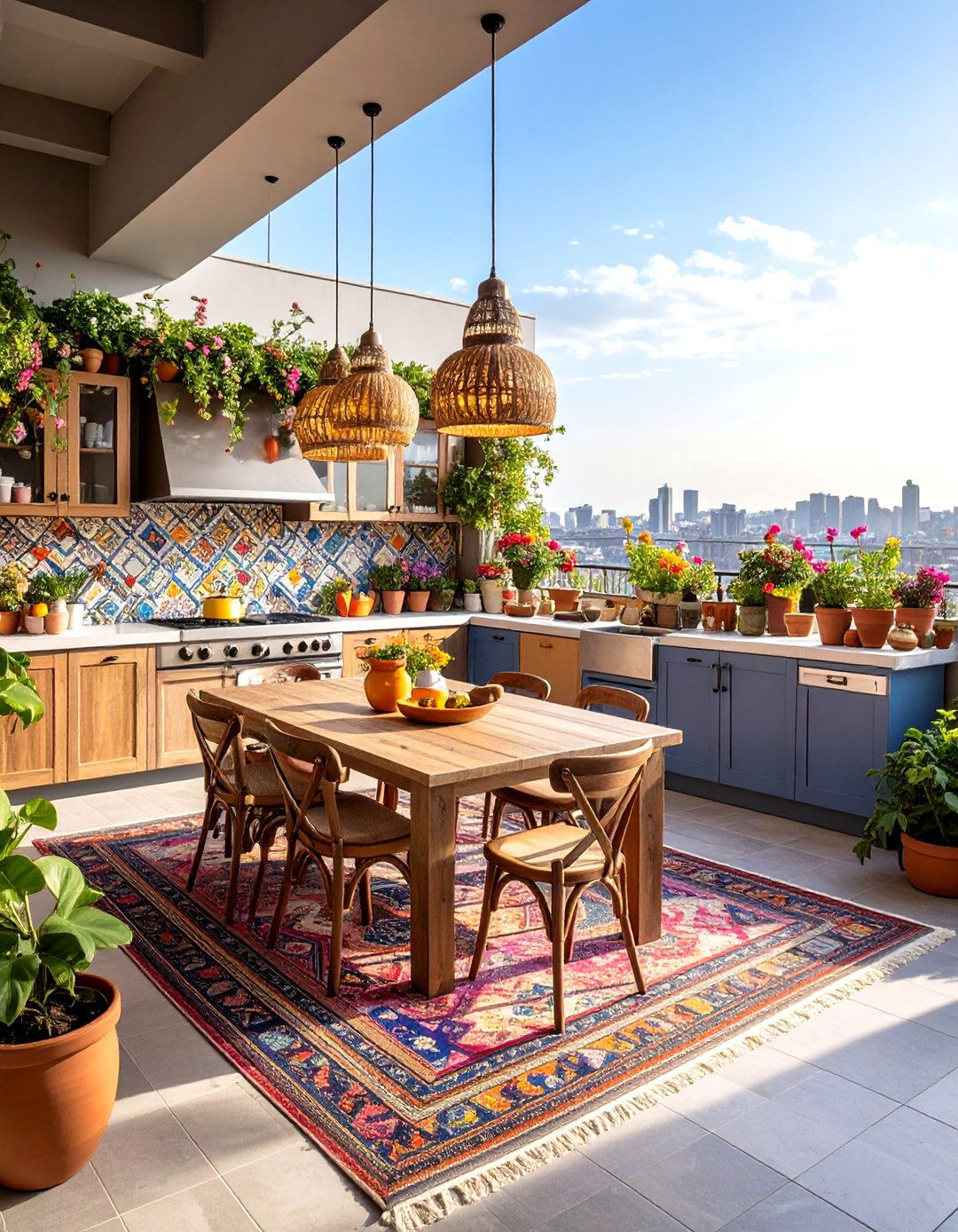 Bohemian Eclectic Rooftop Kitchen - 20 Rooftop Kitchen Ideas