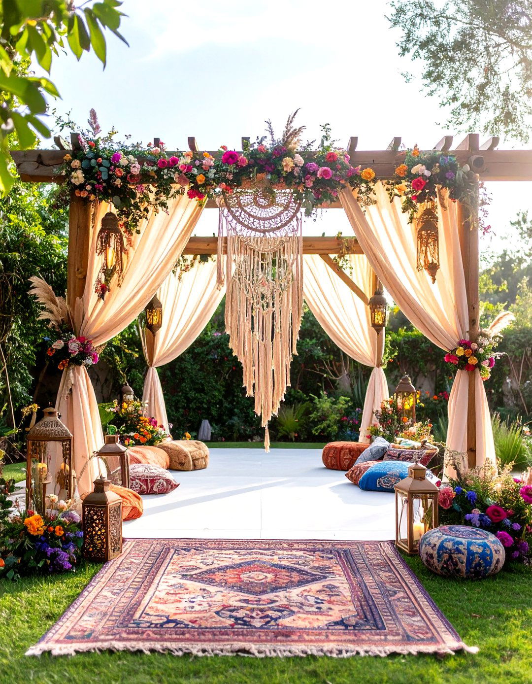 Bohemian Festival Wedding Entrance with Colorful Fabric Canopy - 20 Wedding Entrance Ideas