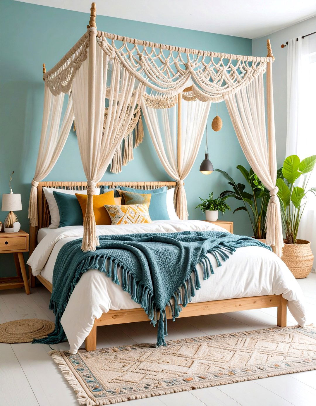 Bohemian Macrame Bed Design with Textile Canopy Elements - 20 Unique Bed Design Ideas