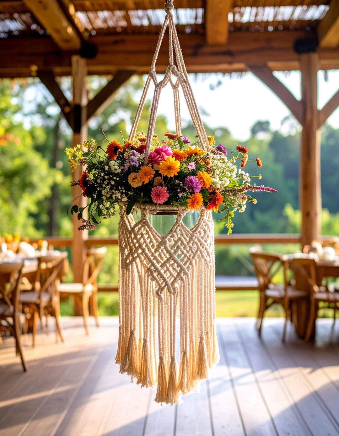 Bohemian Macrame and Wildflower Arrangements - 20 Tall Wedding Centerpiece Ideas