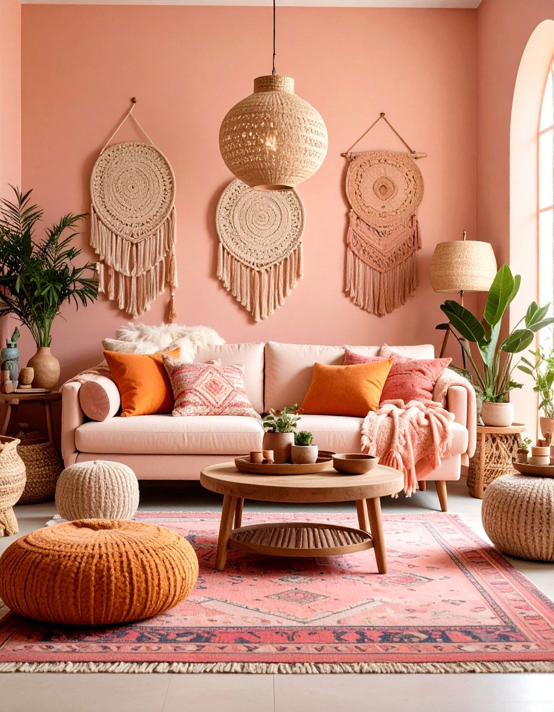 Bohemian Pink Living Room with Global Influences - 20 Pink Living Room Ideas