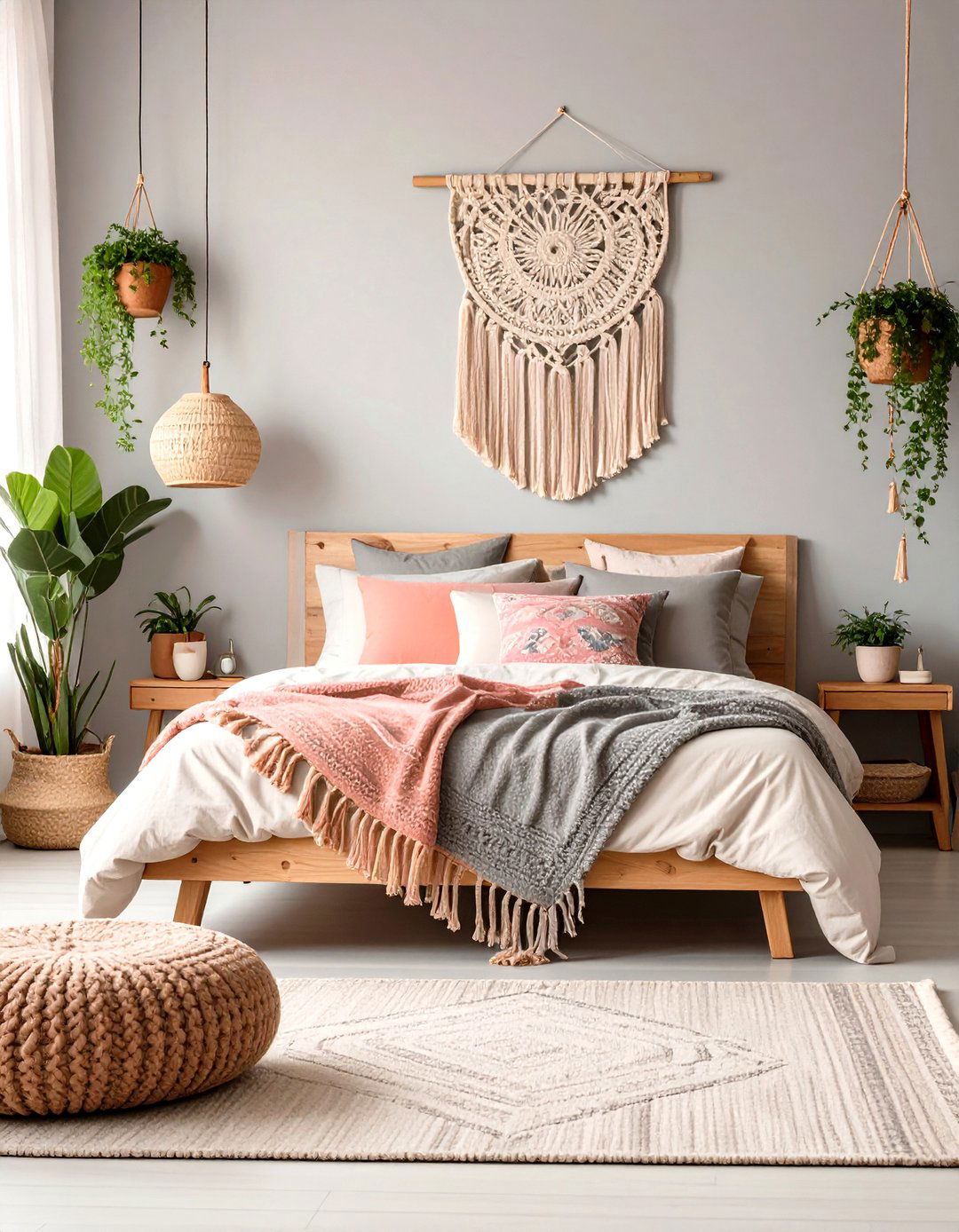 Bohemian Pink and Grey Bedroom - 20 Pink and Grey Bedroom Ideas