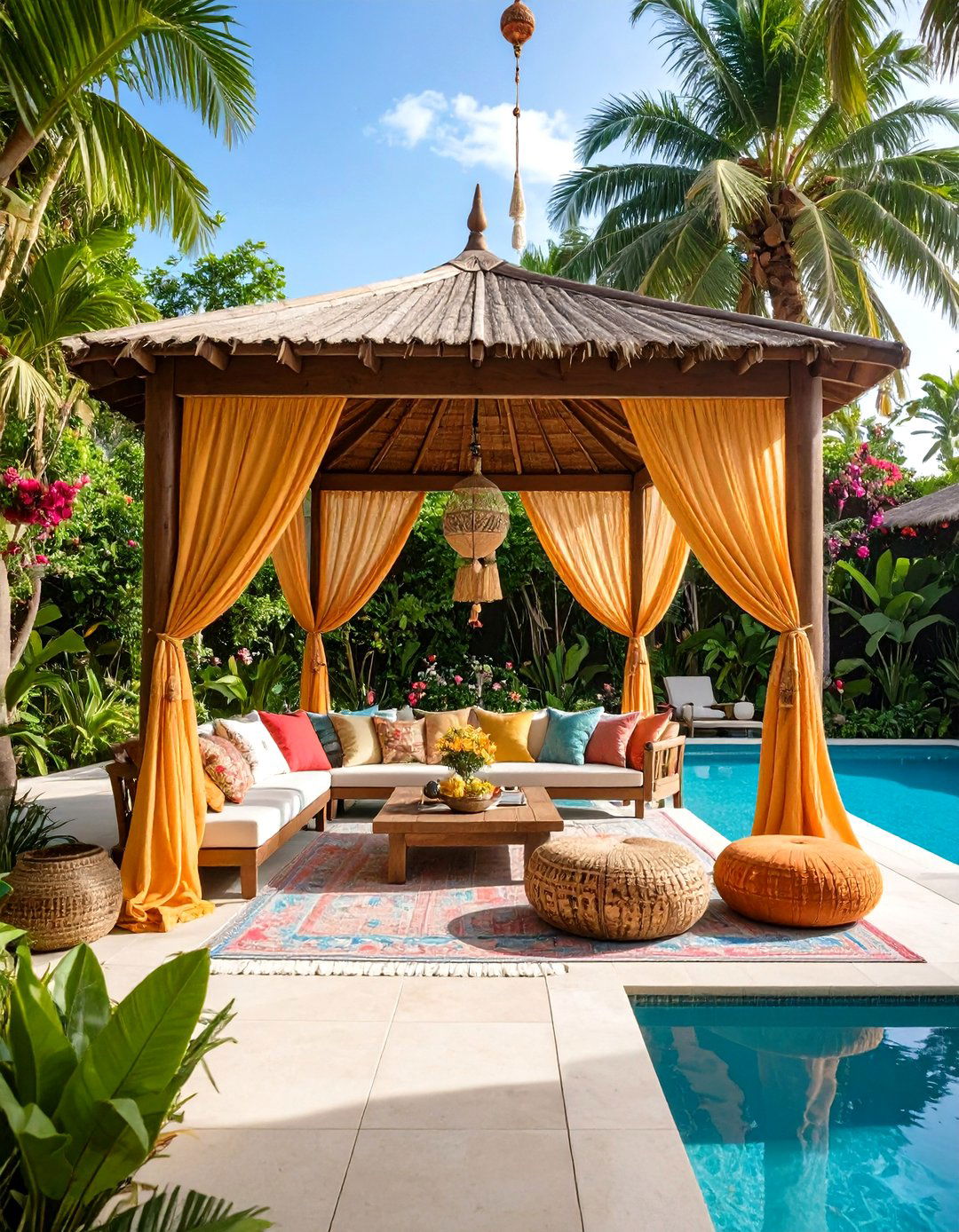 Bohemian Pool Gazebo with Flowing Curtains - 20 Pool Gazebo Ideas