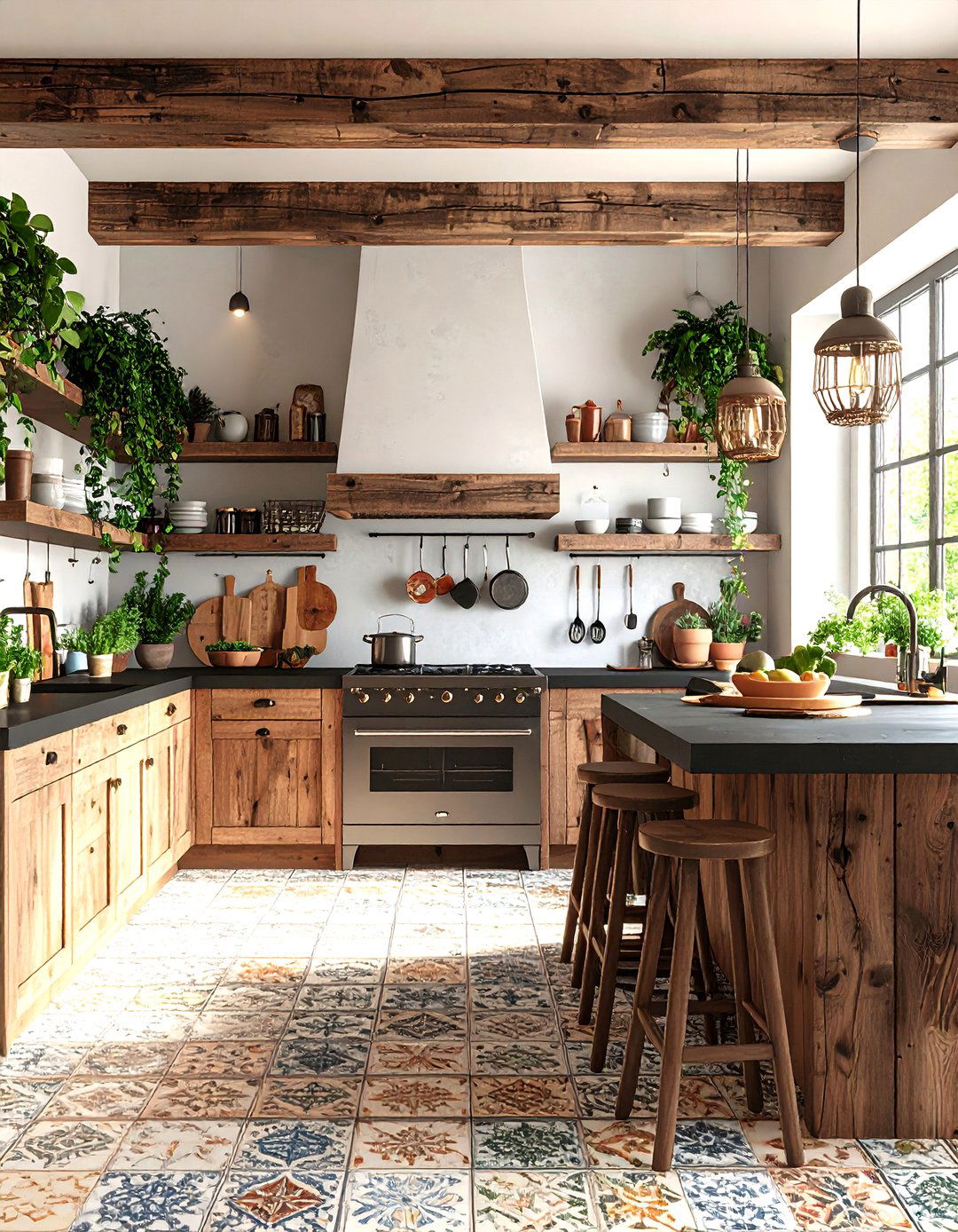 Bohemian Reclaimed Brown Kitchen Cabinets With Black Countertops - 20 Brown Kitchen Cabinets With Black Countertops
