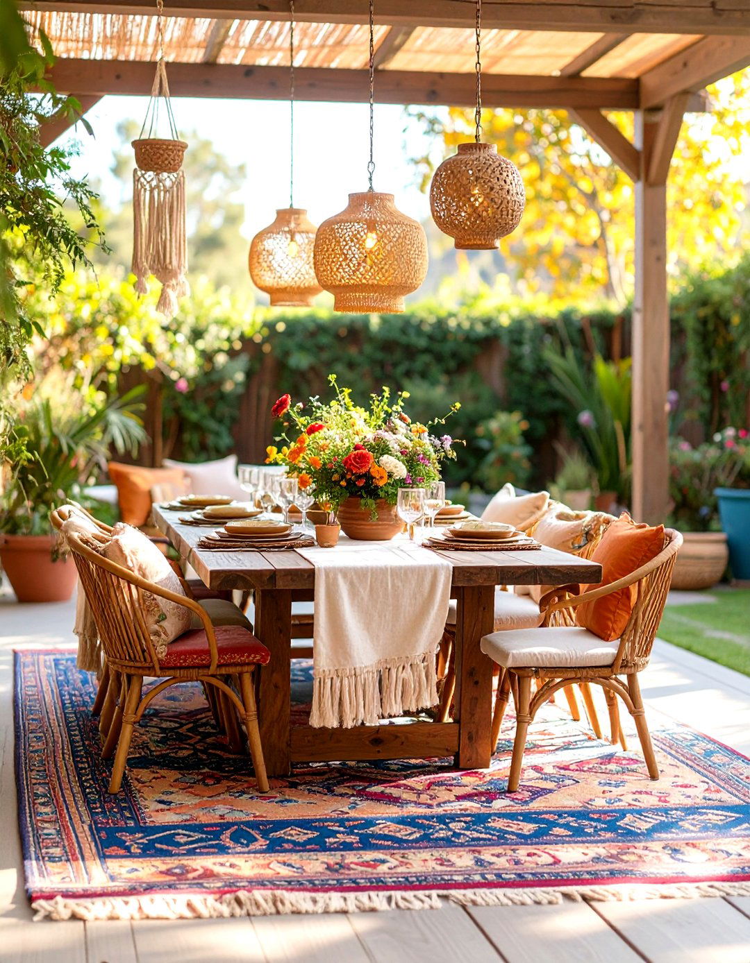 Bohemian Style Outdoor Dining Area - 20 Outdoor Dining Area Ideas