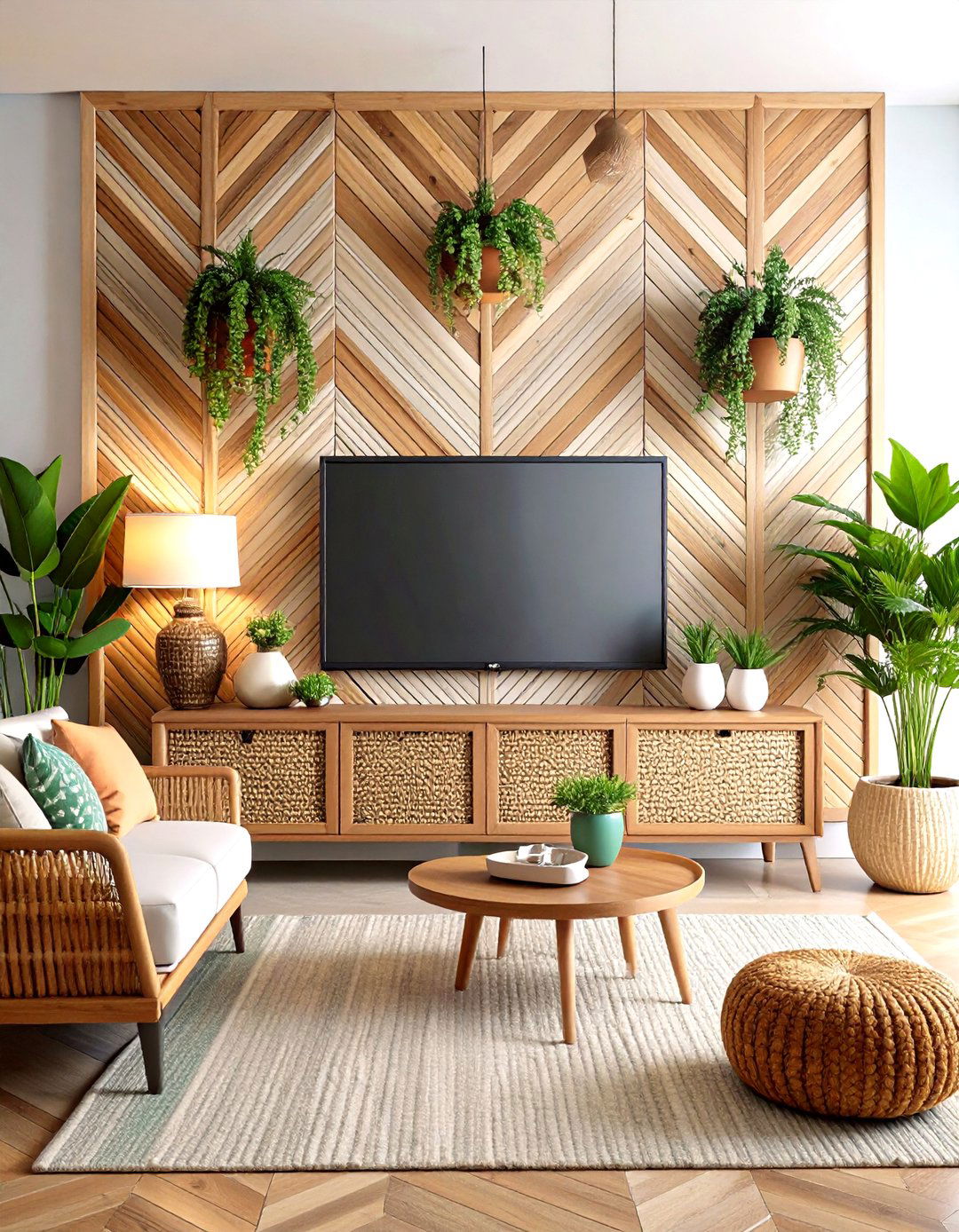 Bohemian Textured Panel Media Wall - 20 Media Wall Ideas