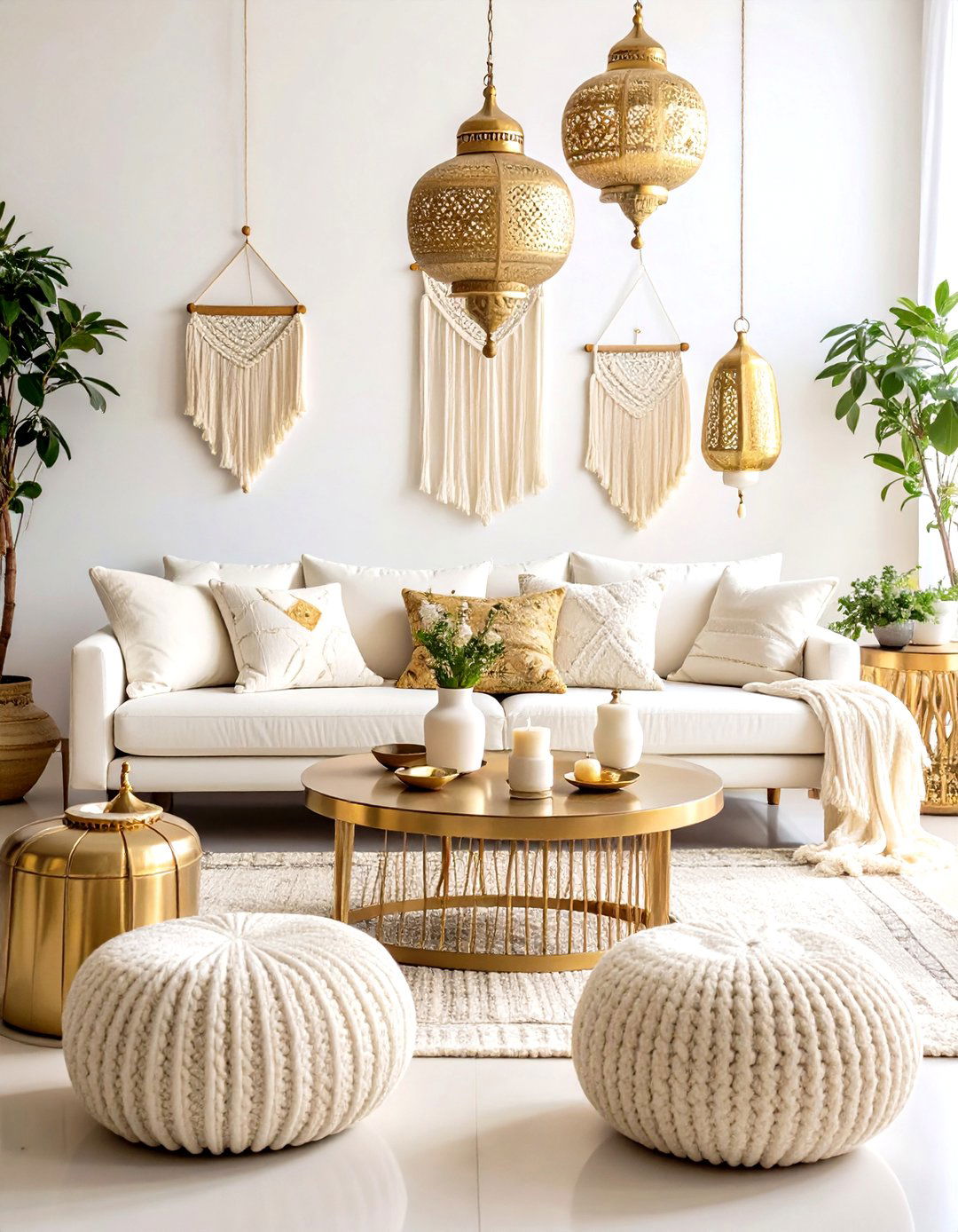 Bohemian White and Gold Living Room Styling - 20 White and Gold Living Room Ideas
