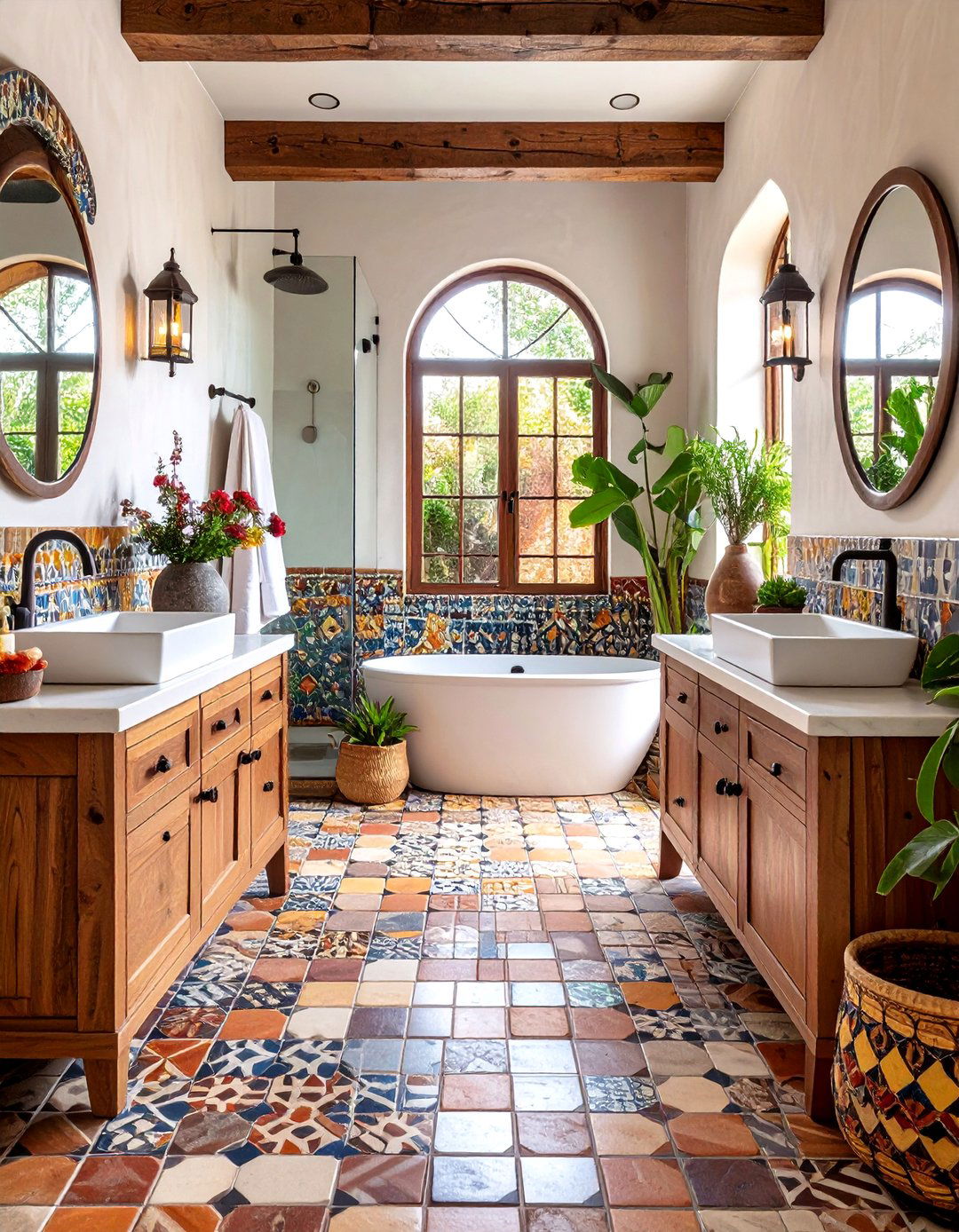 Boho Bathroom Colorful Ceramic Tile Mosaics - 20 Boho Bathroom Ideas
