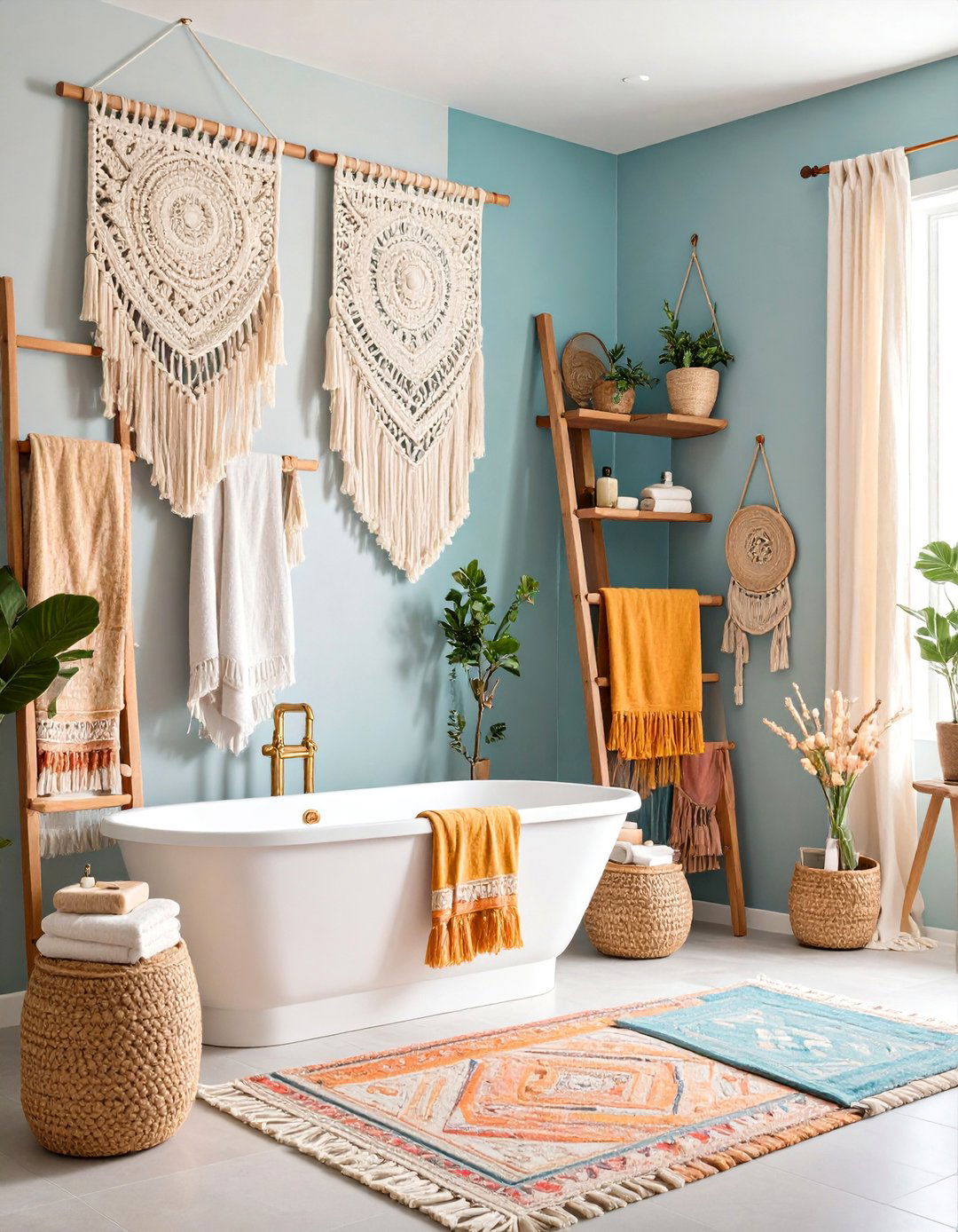 Boho Bathroom Fringed Textile Accents - 20 Boho Bathroom Ideas