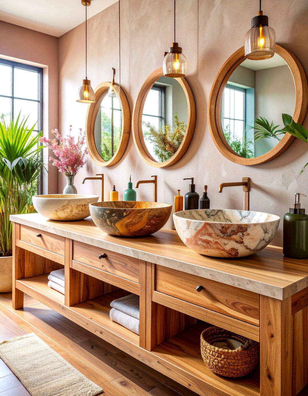 Boho Bathroom Natural Stone Vessel Sinks - 20 Boho Bathroom Ideas