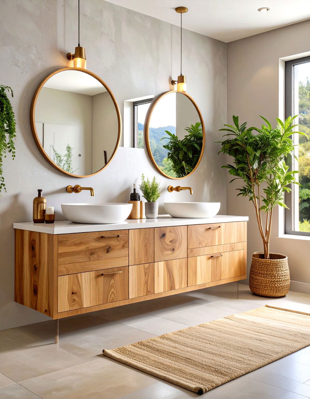 Boho Bathroom Natural Wood Floating Vanity - 20 Boho Bathroom Ideas