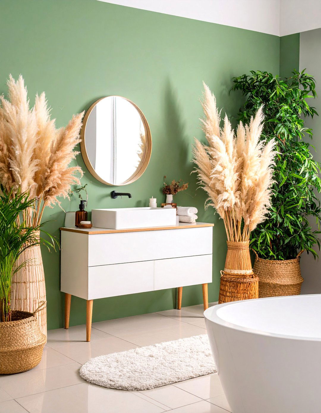 Boho Bathroom Pampas Grass Arrangements - 20 Boho Bathroom Ideas