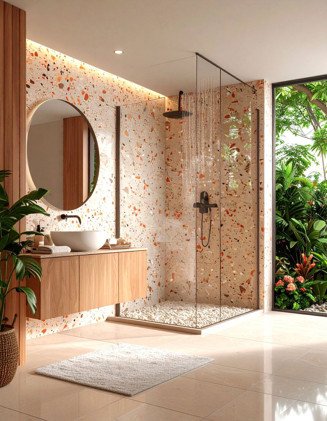 Boho Bathroom Terrazzo Accent Walls - 20 Boho Bathroom Ideas