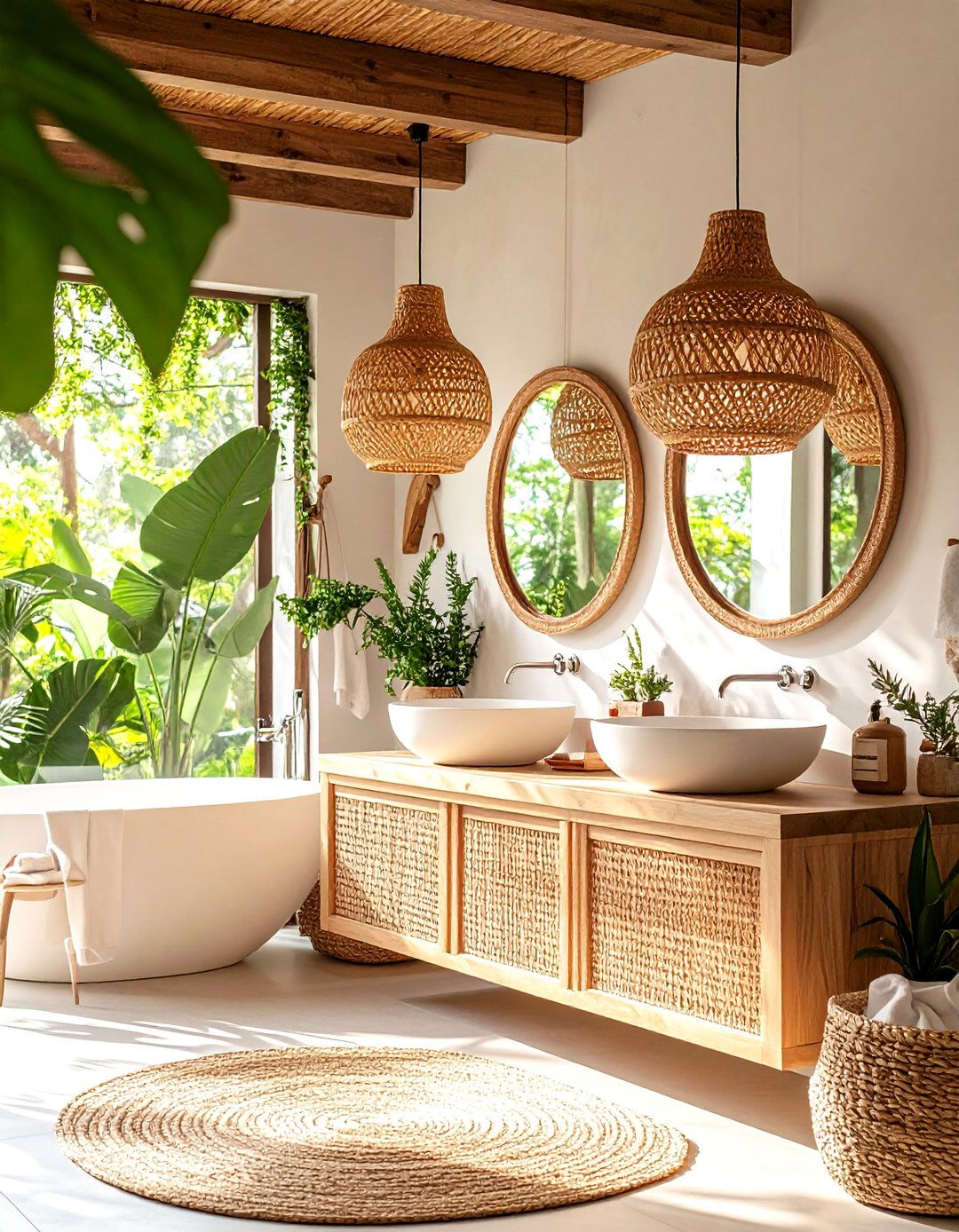 Boho Bathroom Wicker Light Fixtures - 20 Boho Bathroom Ideas