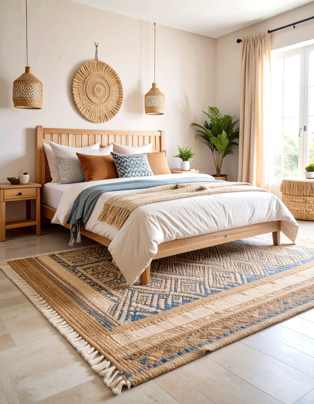 Boho Beach Bedroom Layered Natural Fiber Rugs - 20 Boho Beach Bedroom Ideas