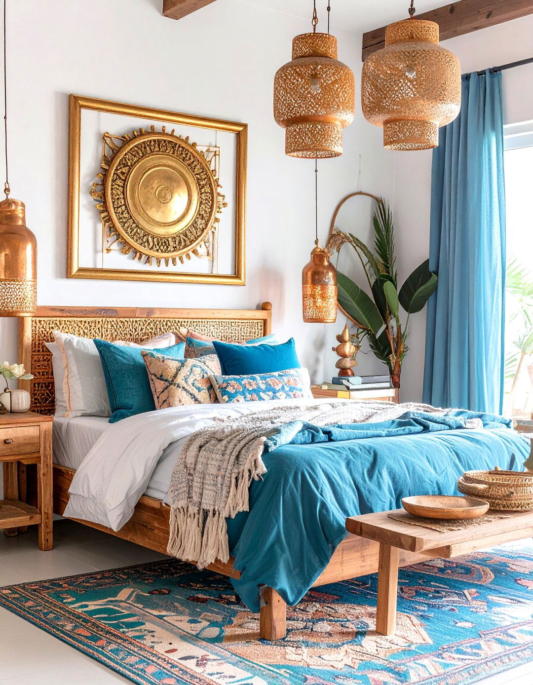 Boho Beach Bedroom Mixed Metal Accent Details - 20 Boho Beach Bedroom Ideas
