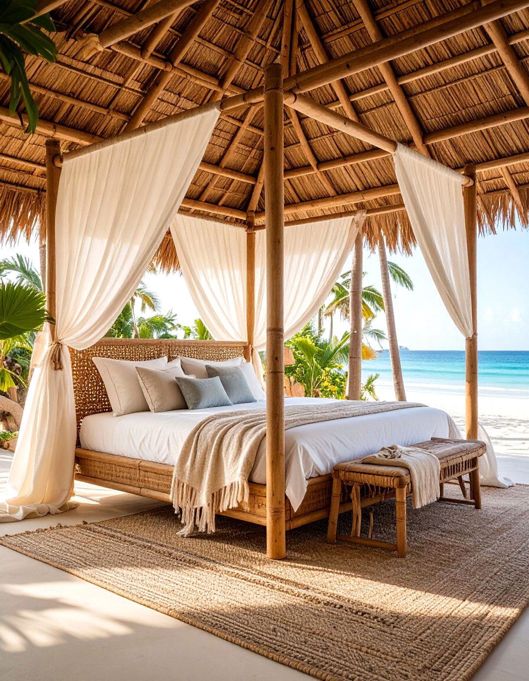 Boho Beach Bedroom Rattan Canopy Bed Frame - 20 Boho Beach Bedroom Ideas