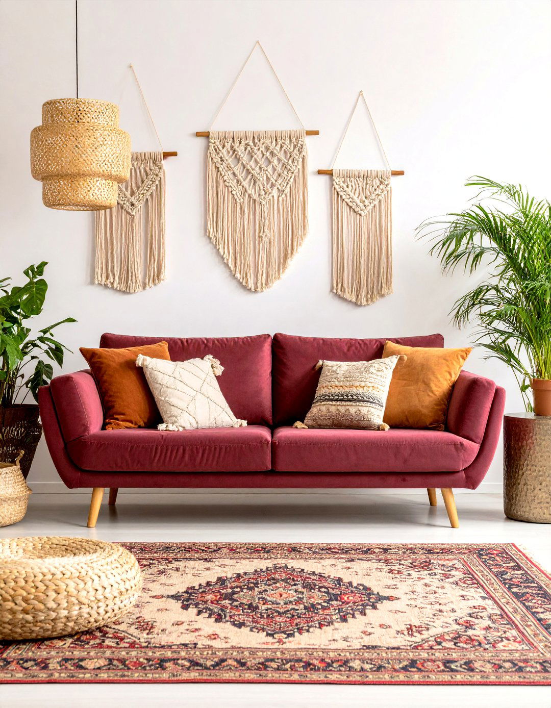 Boho Burgundy Layers - 20 Burgundy Living Room Ideas