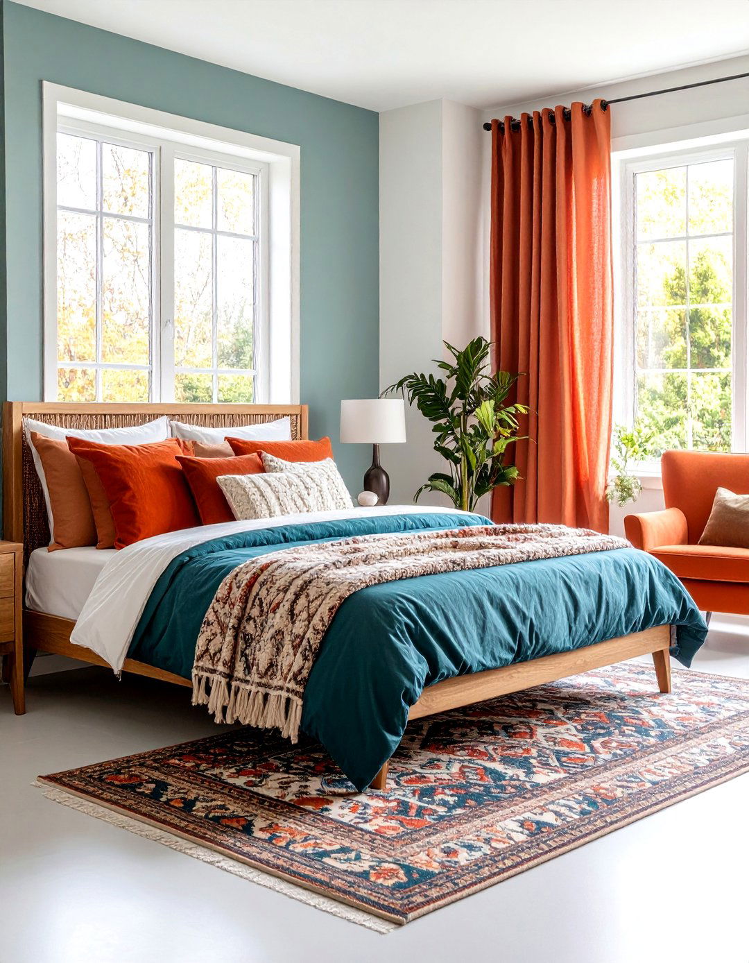 Boho Burnt Orange Bedroom featuring Teal and Orange Color Harmony - 20 Boho Burnt Orange Bedroom Ideas
