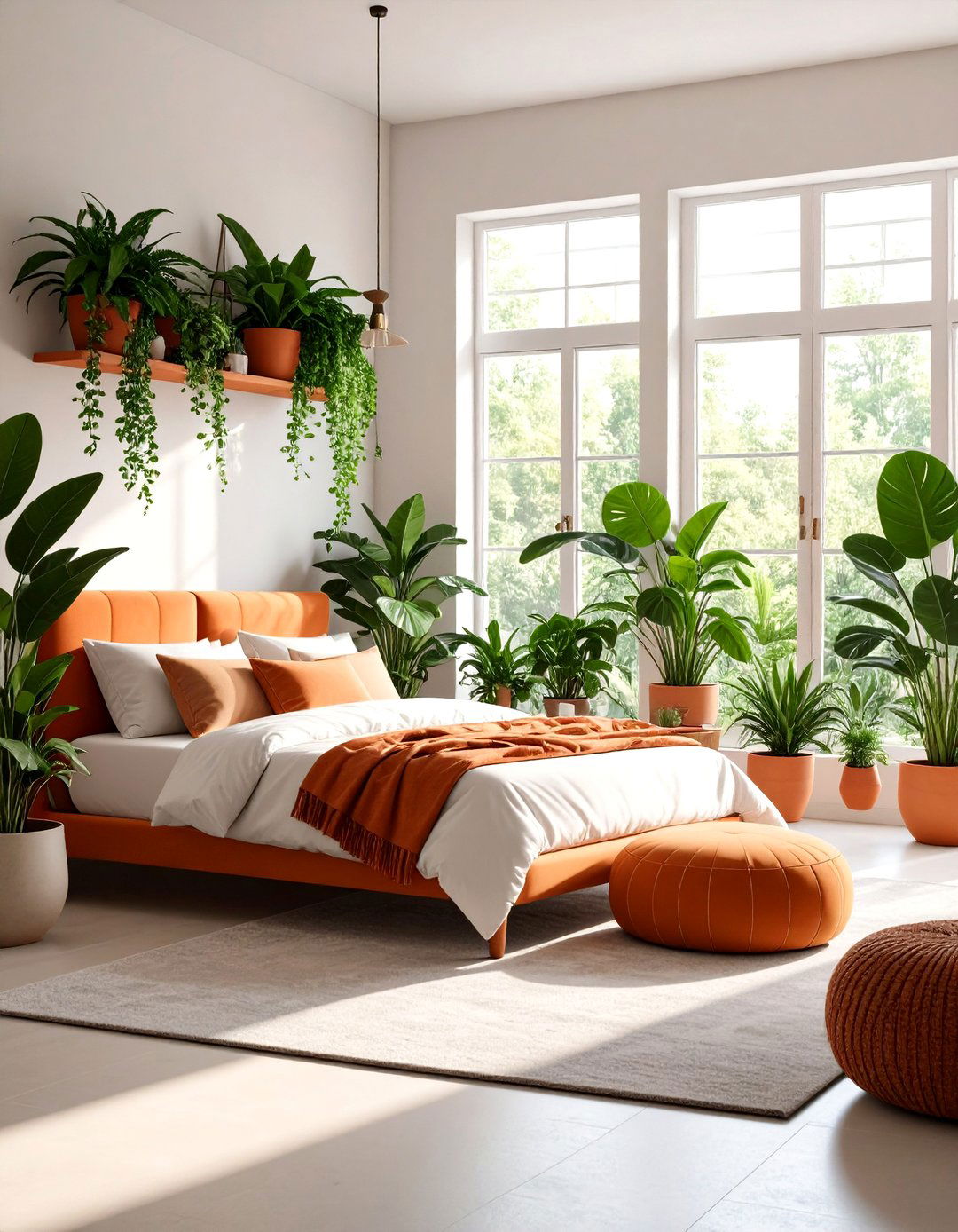 Boho Burnt Orange Bedroom with Abundant Plants and Greenery Integration - 20 Boho Burnt Orange Bedroom Ideas