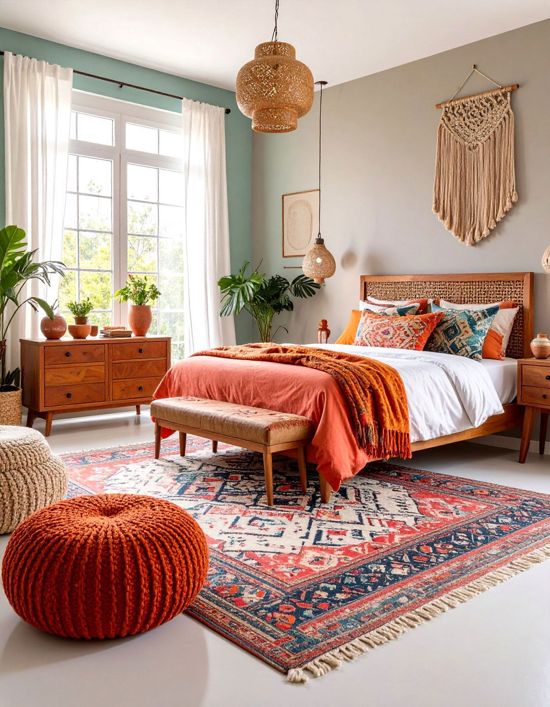 Boho Burnt Orange Bedroom with Eclectic Furniture Mix and Global Influences - 20 Boho Burnt Orange Bedroom Ideas