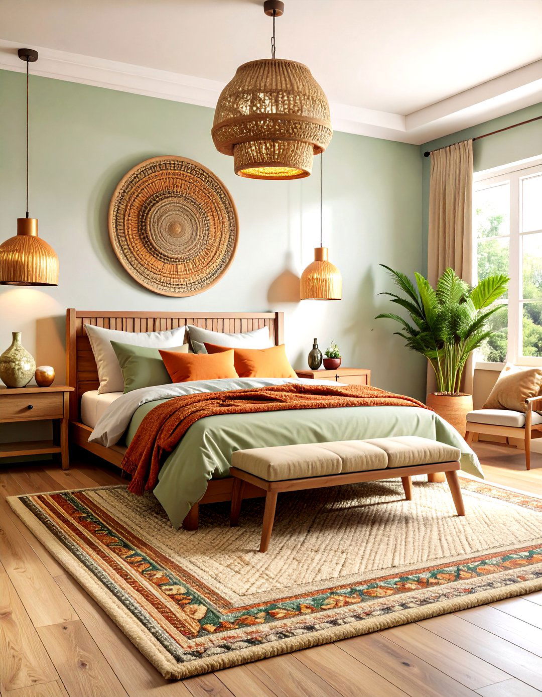 Boho Burnt Orange Bedroom with Forest Green and Terracotta Elements - 20 Boho Burnt Orange Bedroom Ideas