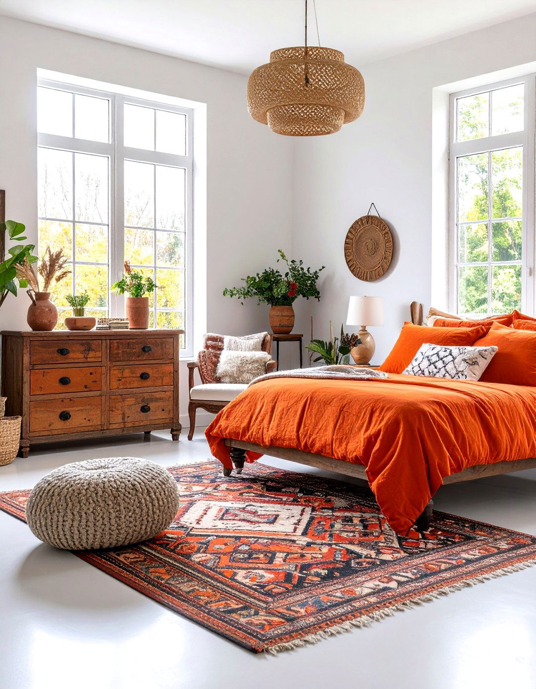 Boho Burnt Orange Bedroom with Vintage and Antique Furniture - 20 Boho Burnt Orange Bedroom Ideas