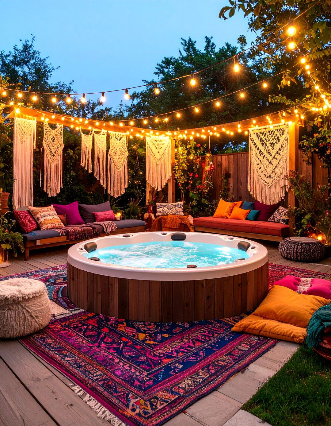 Boho Chic Sunken Salon - 20 Sunken Hot Tub Ideas
