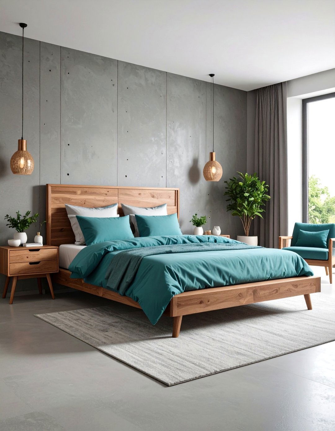 Boho Chic Teal Walls with Grey Macrame and Natural Fibers - 20 Teal and Grey Bedroom Ideas