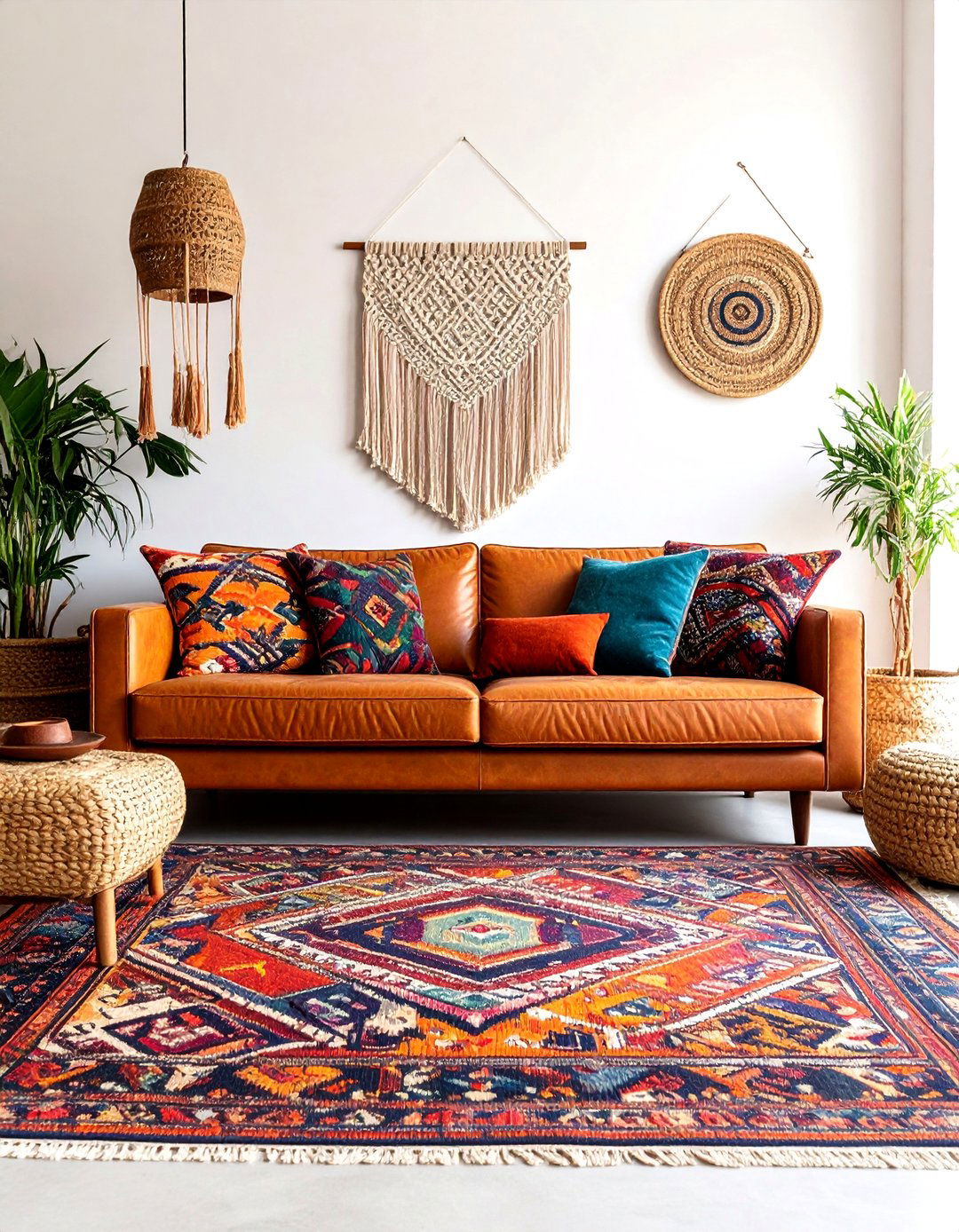 Boho Eclectic Vibrancy - 20 Brown Leather Couch Living Room Ideas