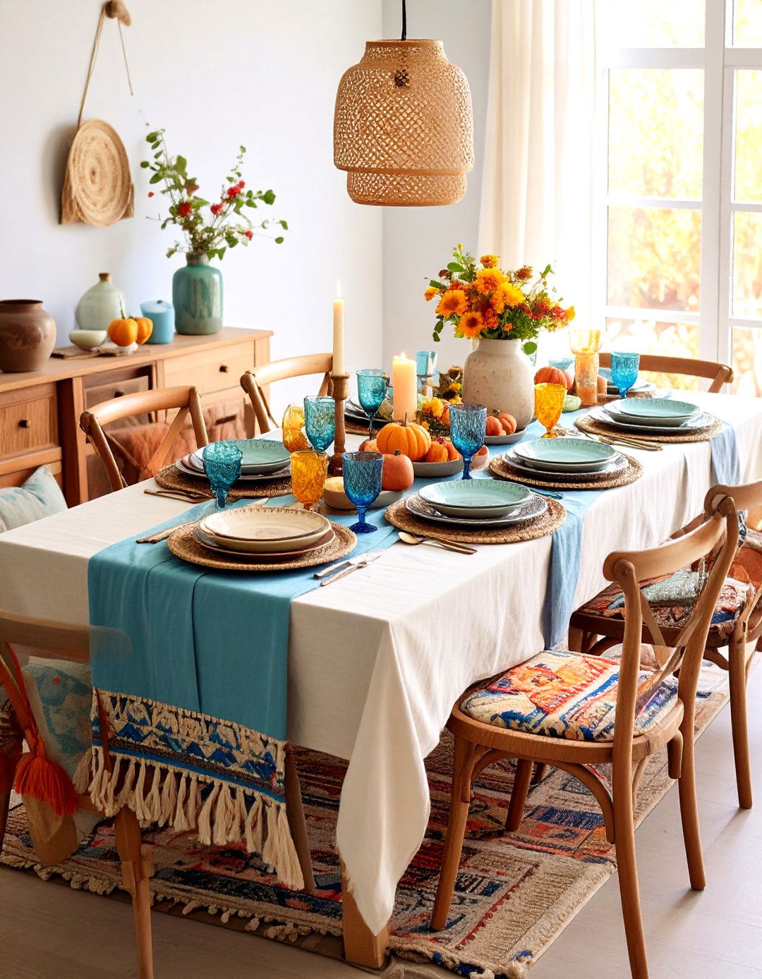 Boho Friendsgiving Thanksgiving Table Decor - 20 thanksgiving table decor ideas