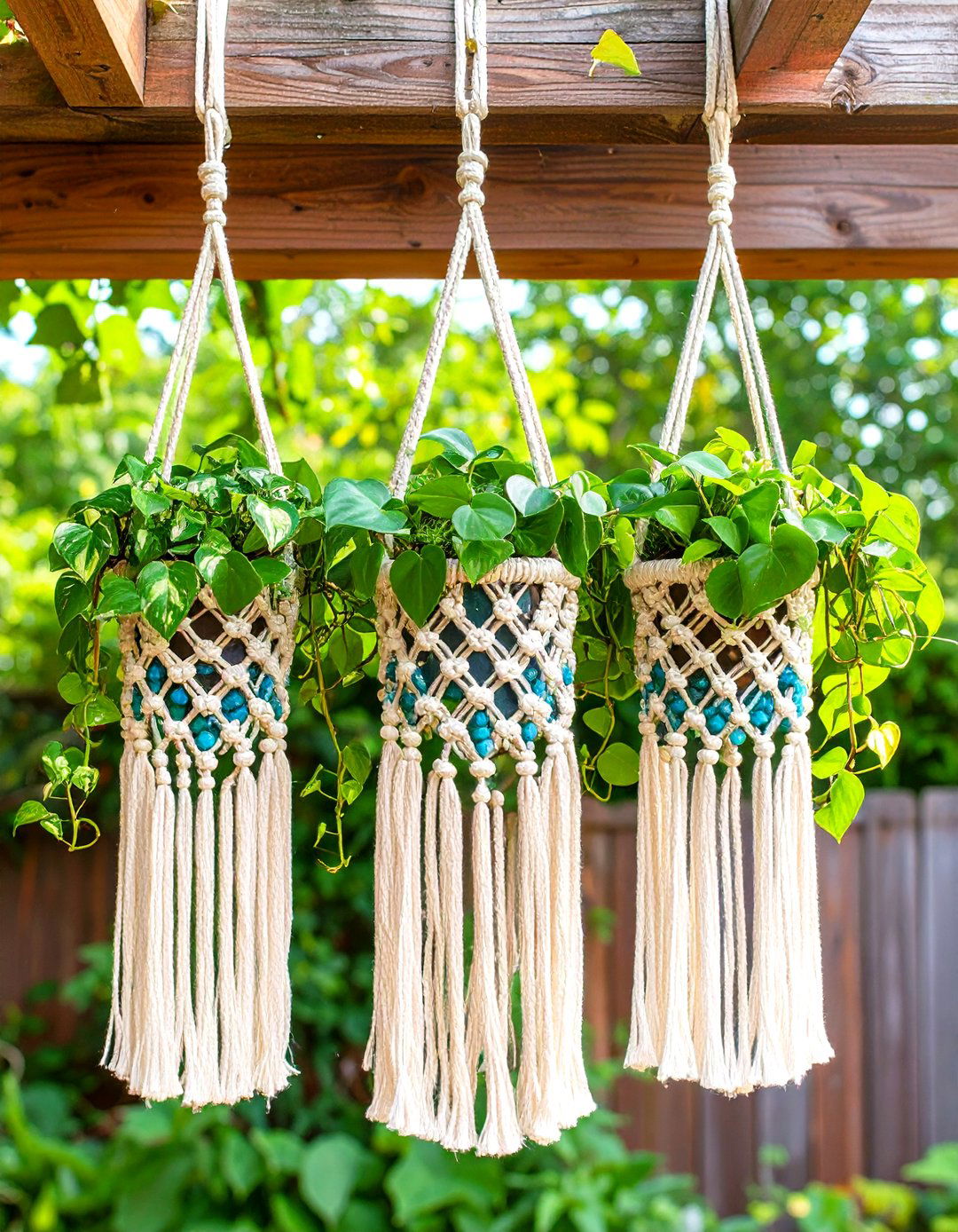 Boho Macrame Plant Hanger Garden Art Cluster - 20 Garden Art Ideas